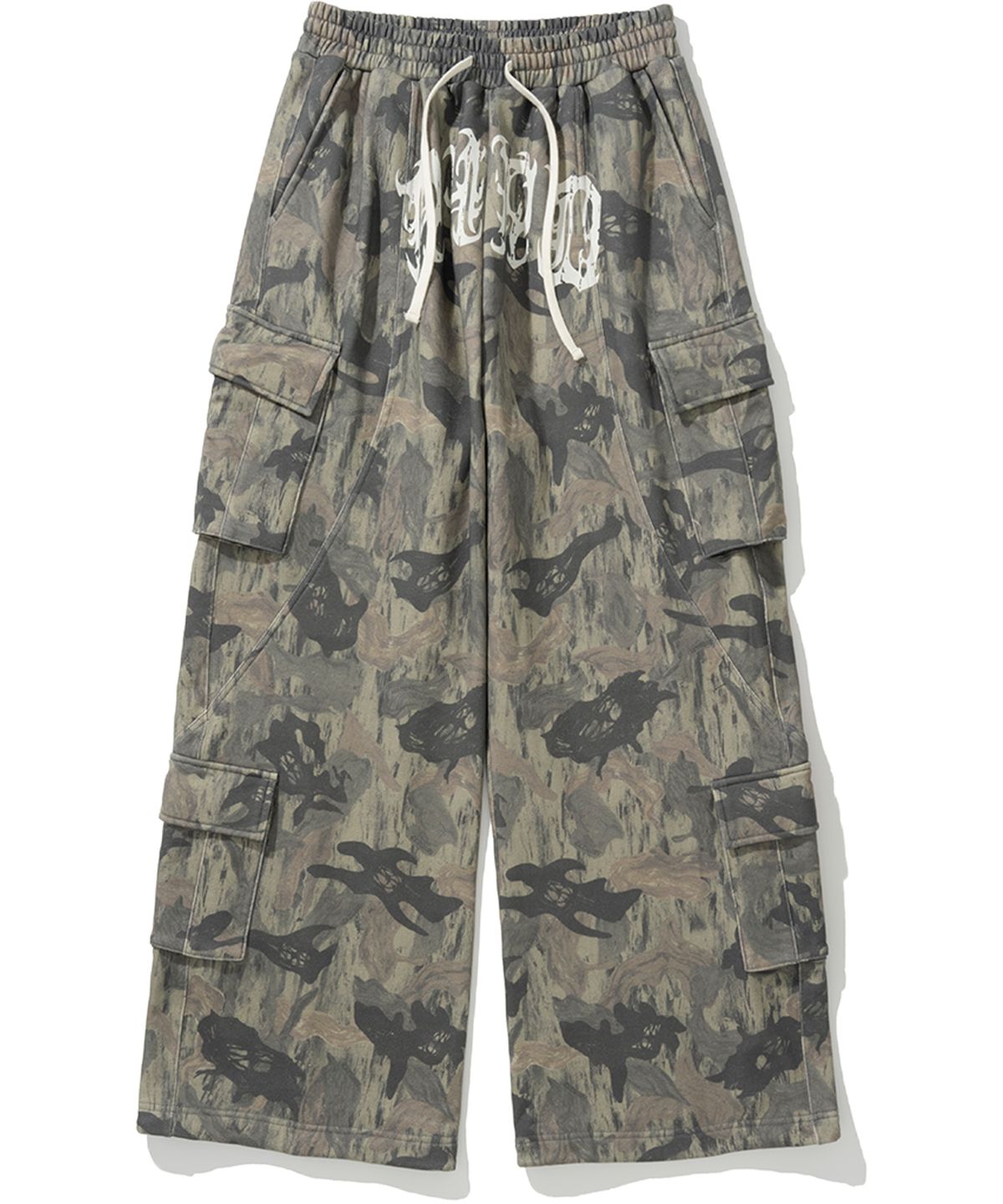 낫포너드(NOT4NERD) Camo Incision Multi Cargo Sweat Pants - Khaki