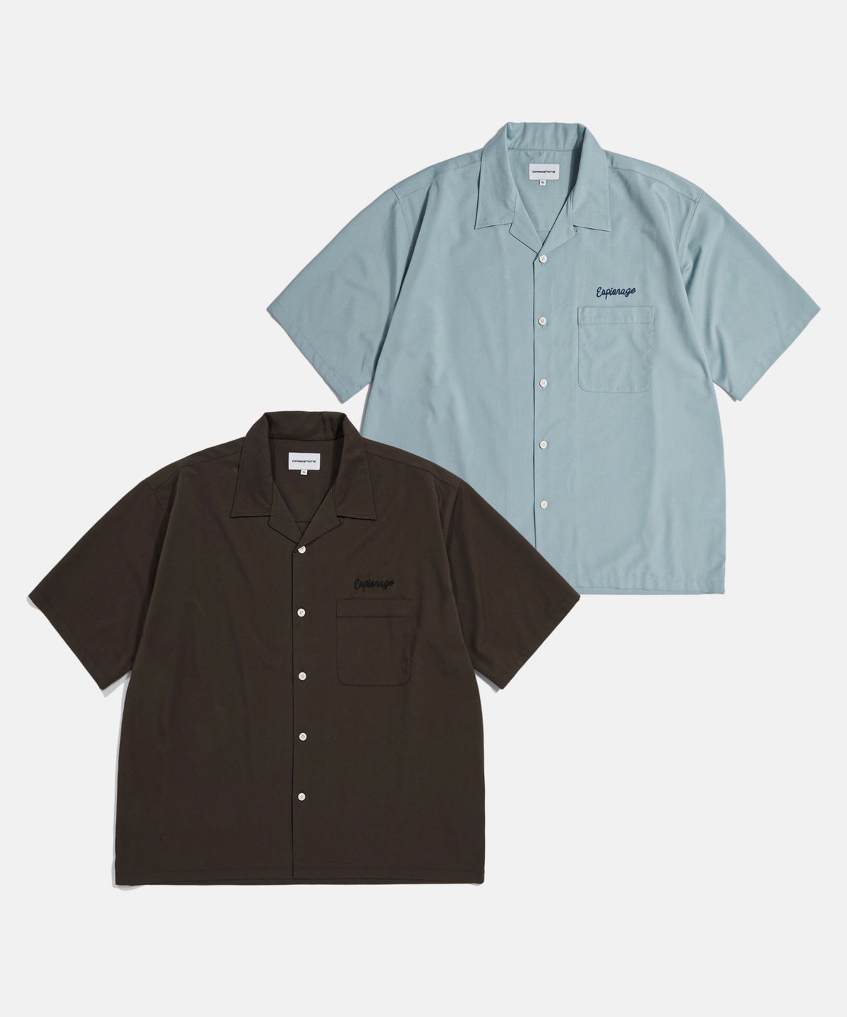 에스피오나지(ESPIONAGE) Script Logo Open Collar S/S Shirt Brown
