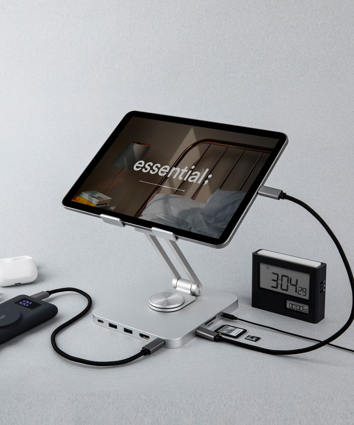 라이프썸(LIFESUM) 360도 회전 태블릿거치대 8in1 멀티허브 C타입 (LFS-HA55)