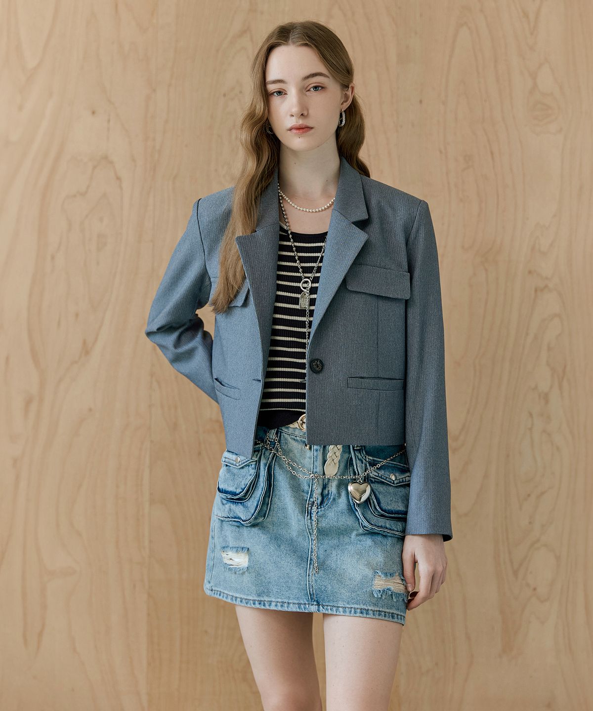 마쟈(MAXZA) 플랩 포켓 투톤 크롭 자켓