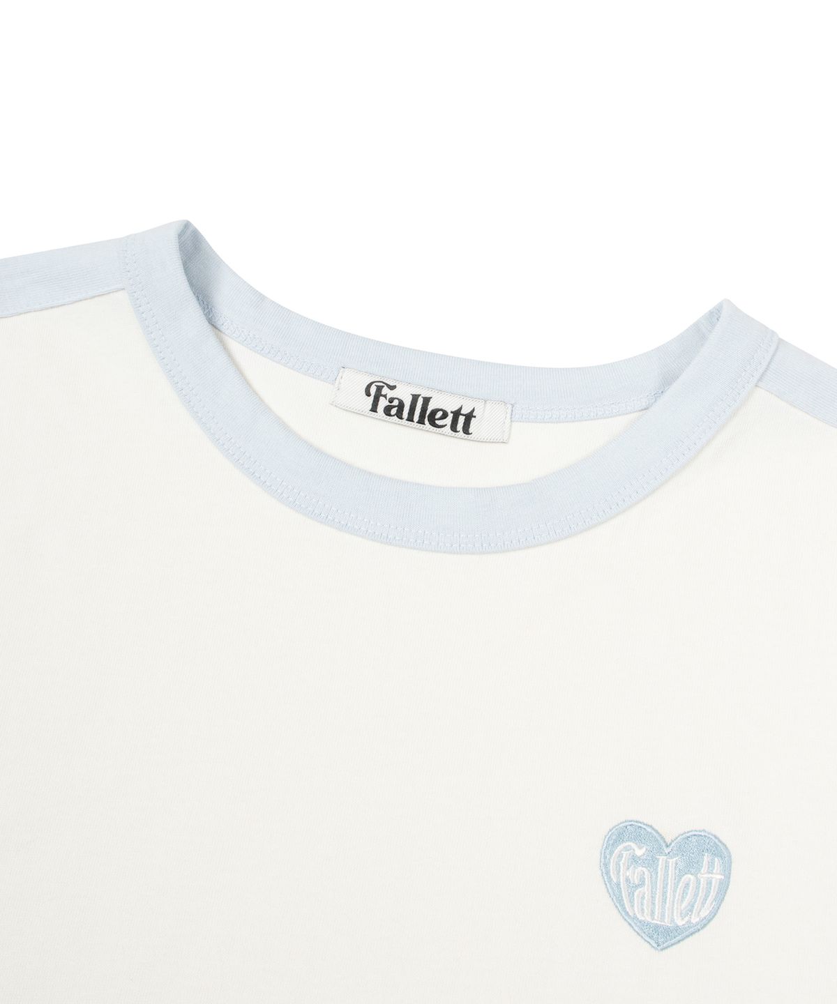 팔렛(FALLETT) 하트 엠블럼 링거 반팔티 스카이 블루