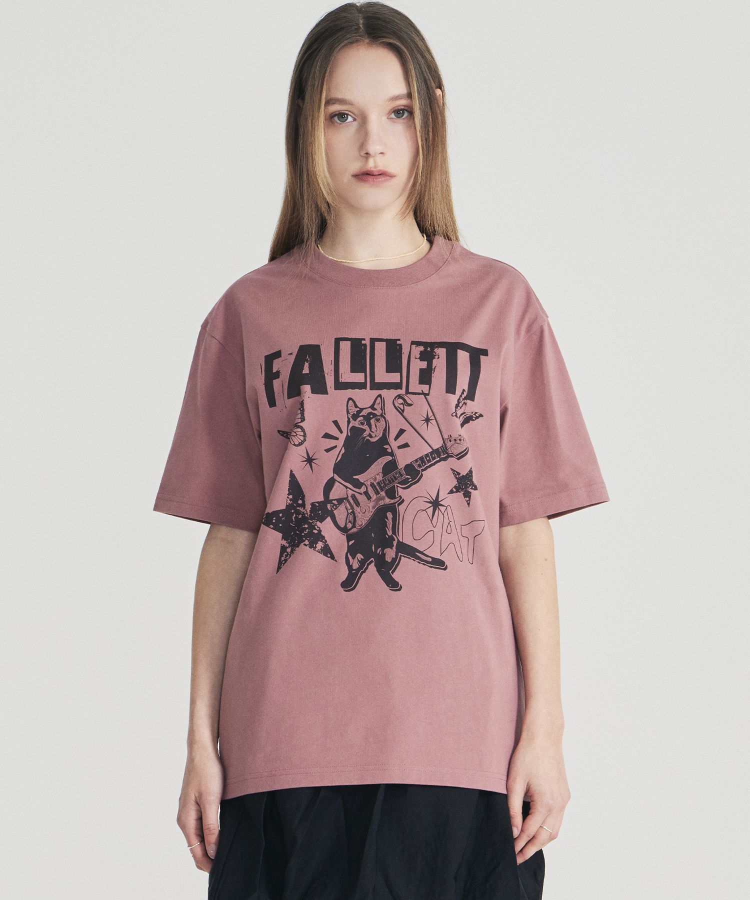 Tシャツ・カットソー Fallett Rock Star Nero Short Sleeve T-shirt 4HA092 ☆Fallett☆送料込☆韓国☆大人気☆ROCK STAR NERO SHORT SLEEVE