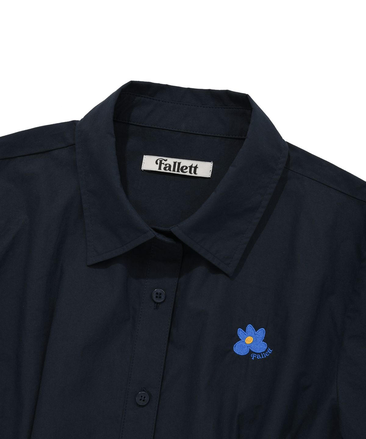 팔렛(FALLETT) 플라워 와펜 크롭 반팔 셔츠 네이비