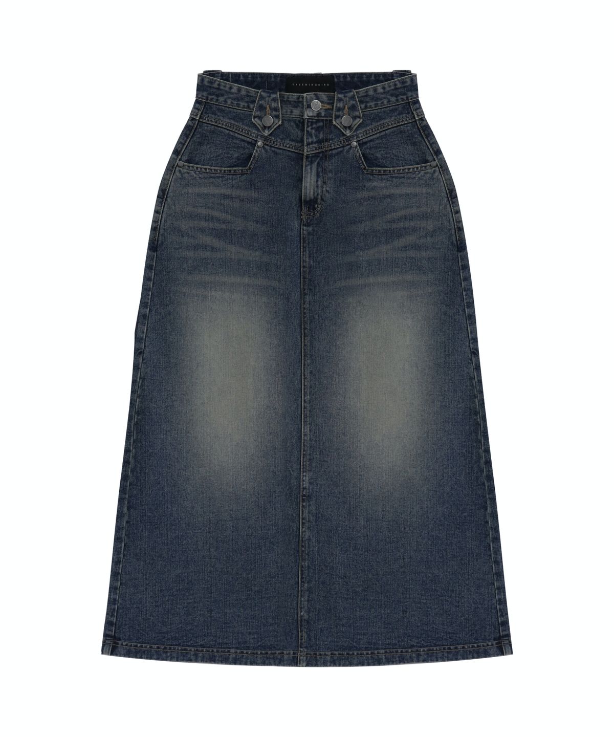 트리밍버드(TREEMINGBIRD) Front Yoke Denim Long Skirt [ Dark Blue ]