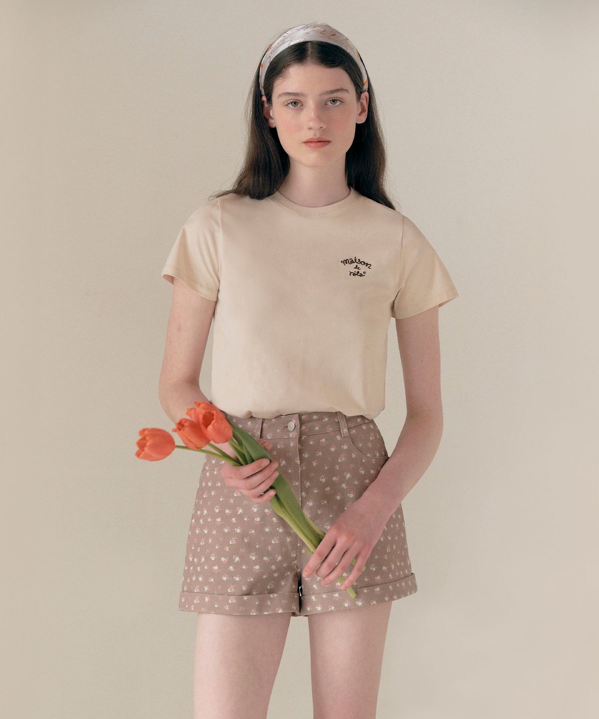 로라로라(ROLAROLA) FLOWER HALF PANTS BROWN