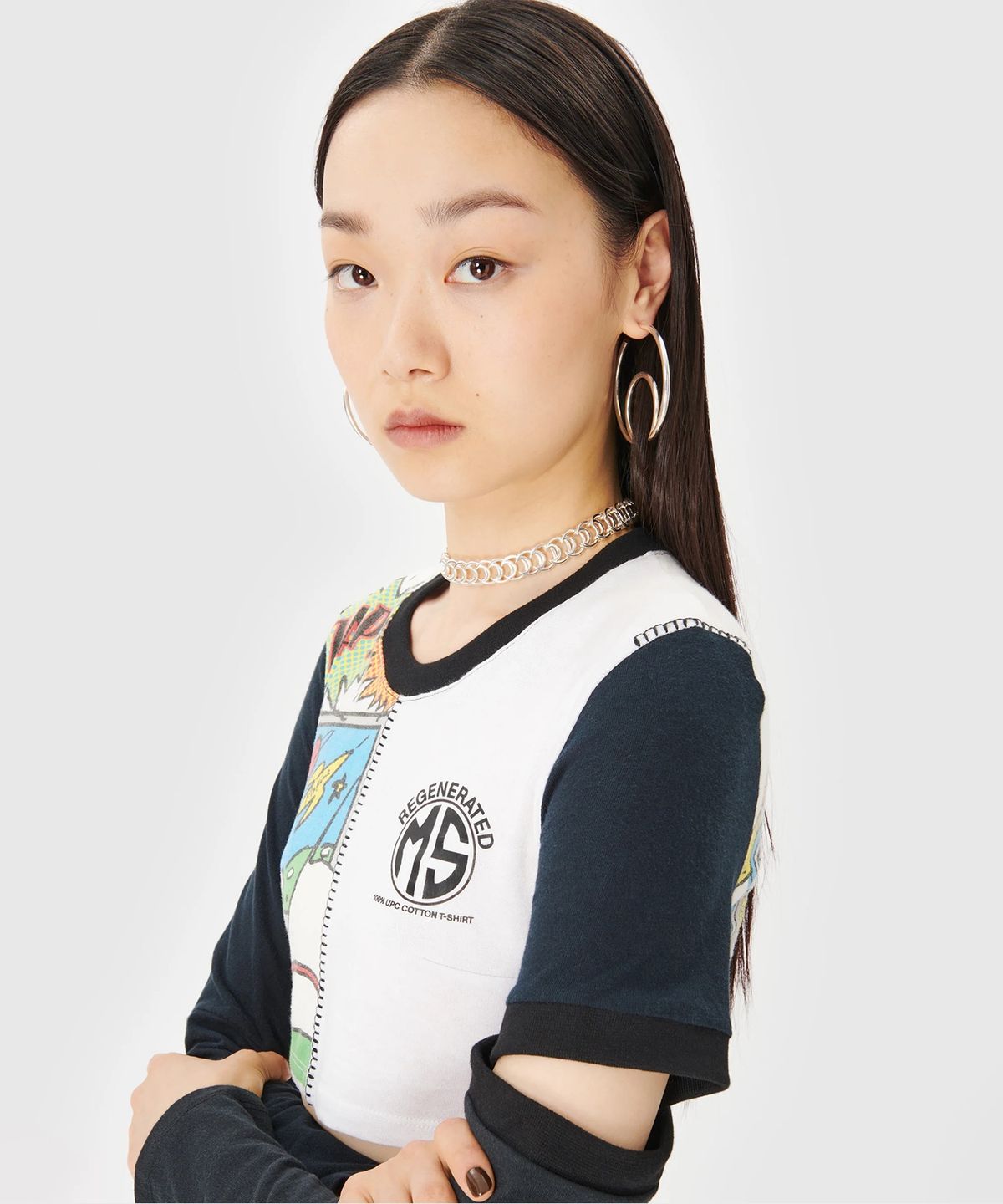 마린 세르(MARINE SERRE) (W) 리제네레이티드 그래픽 크롭 티셔츠 화이트 REGENERATED GRAPHIC T-SHIRT CROPPED T-SHIRT WHITE