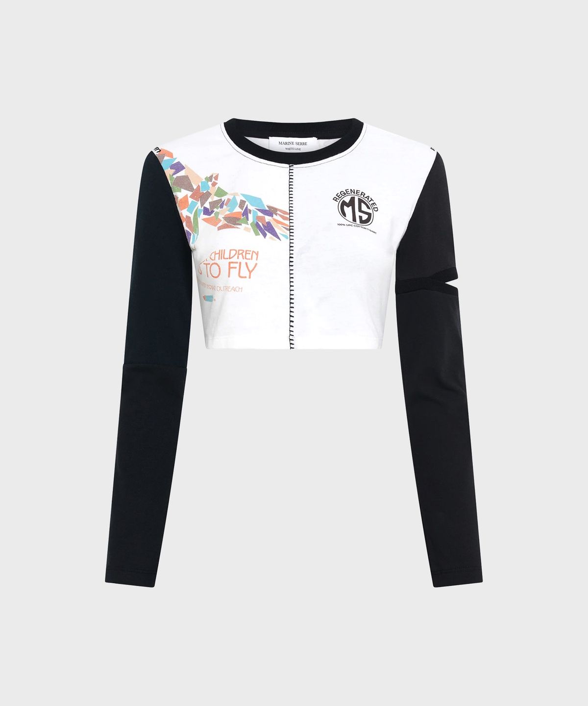 마린 세르(MARINE SERRE) (W) 리제네레이티드 그래픽 크롭 티셔츠 화이트 REGENERATED GRAPHIC T-SHIRT CROPPED T-SHIRT WHITE