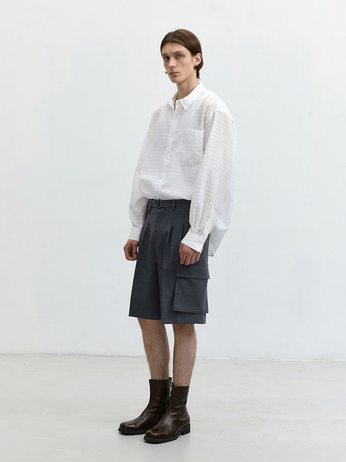 던스트 포 맨(DUNST FOR MEN) BELTED MULTIPOCKET BERMUDA SHORTS CHARCOAL GREY_M_UDPA4B325CG
