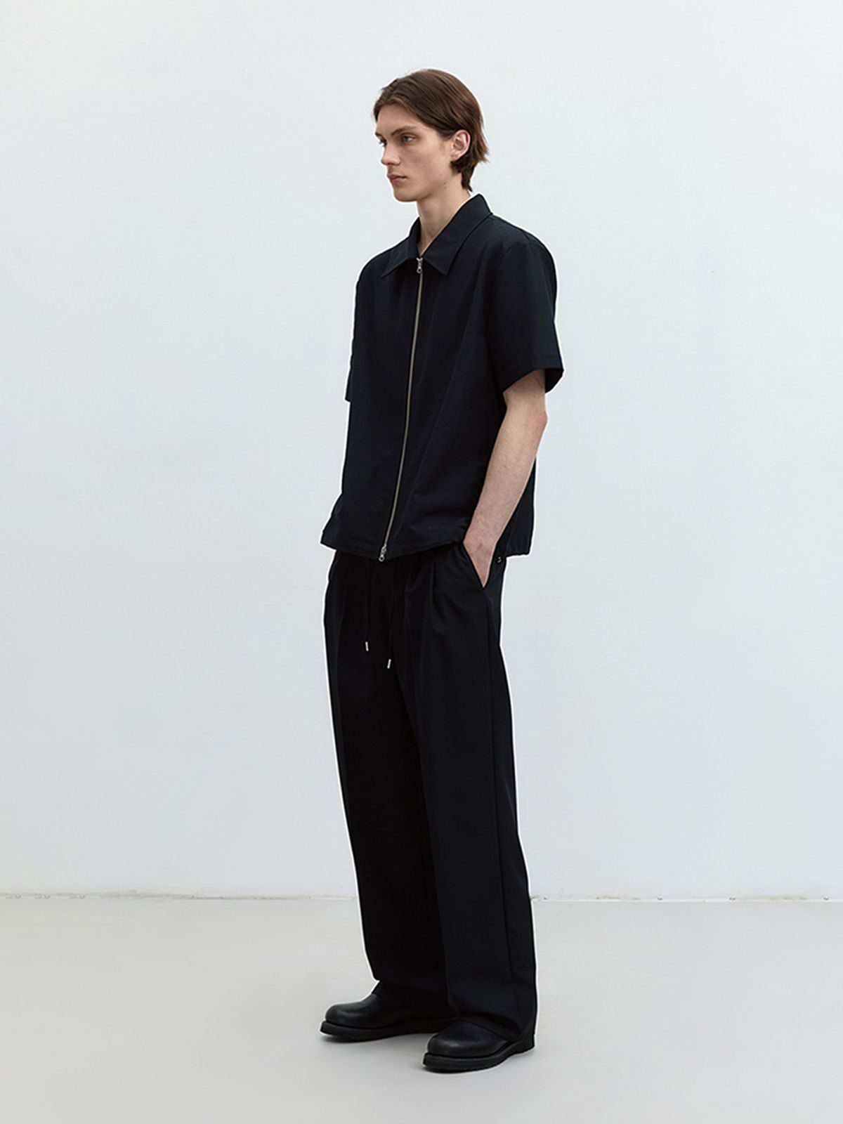 던스트 포 맨(DUNST FOR MEN) COLLARED ZIP-UP SHIRT BLACK_M_UDSH4B321BK