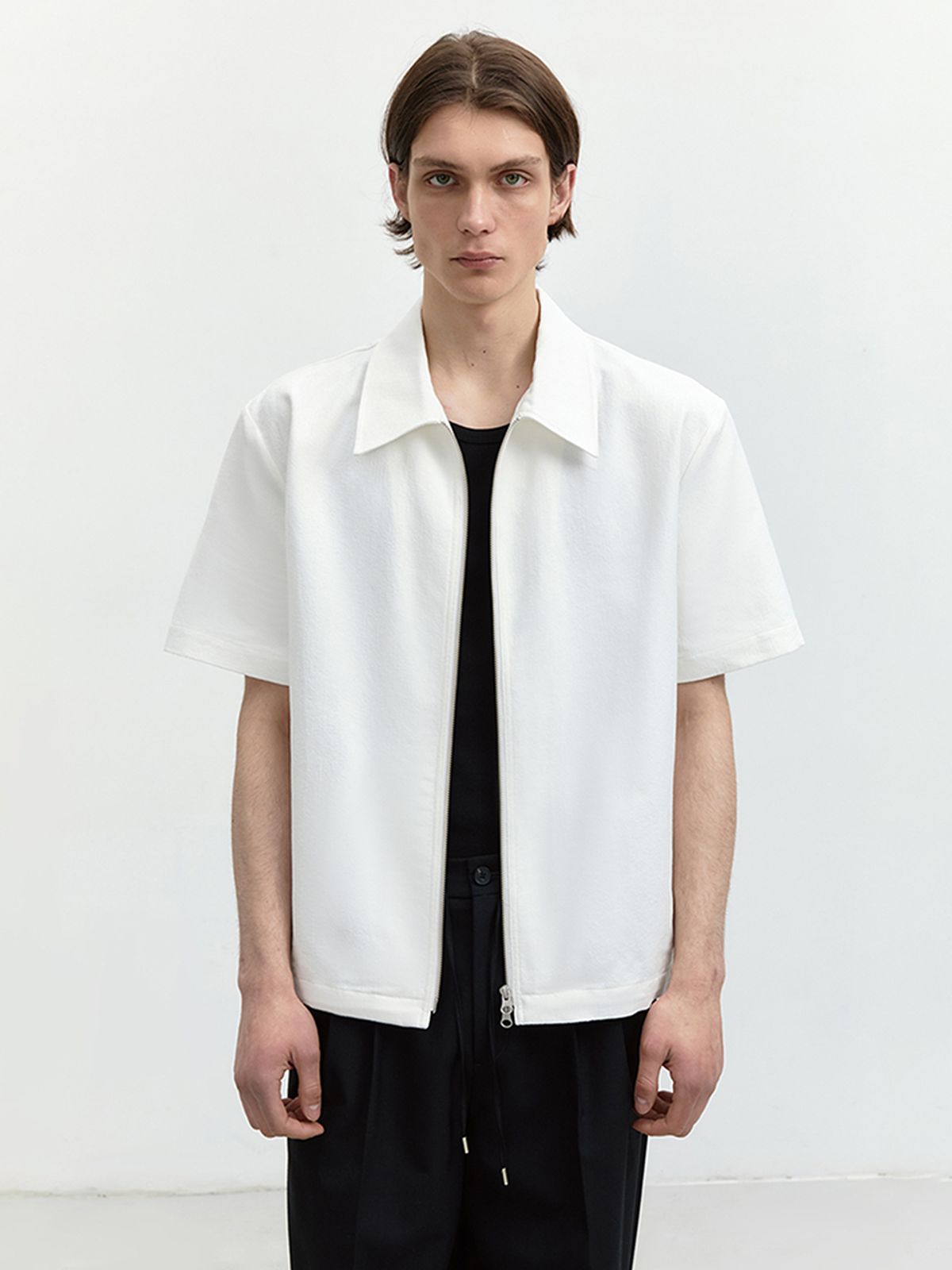 던스트 포 맨(DUNST FOR MEN) COLLARED ZIP-UP SHIRT OFF WHITE_M_UDSH4B321OW
