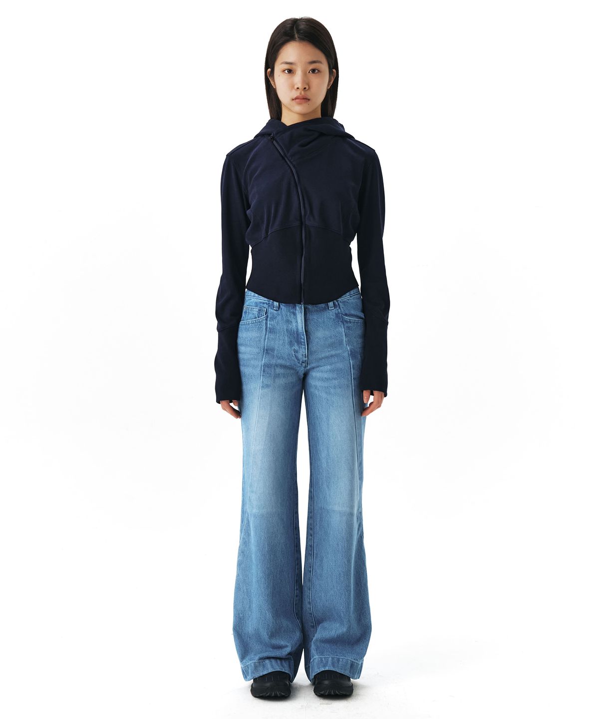 이이(EE) WOMENS CURVED DENIM PANTS BLUE