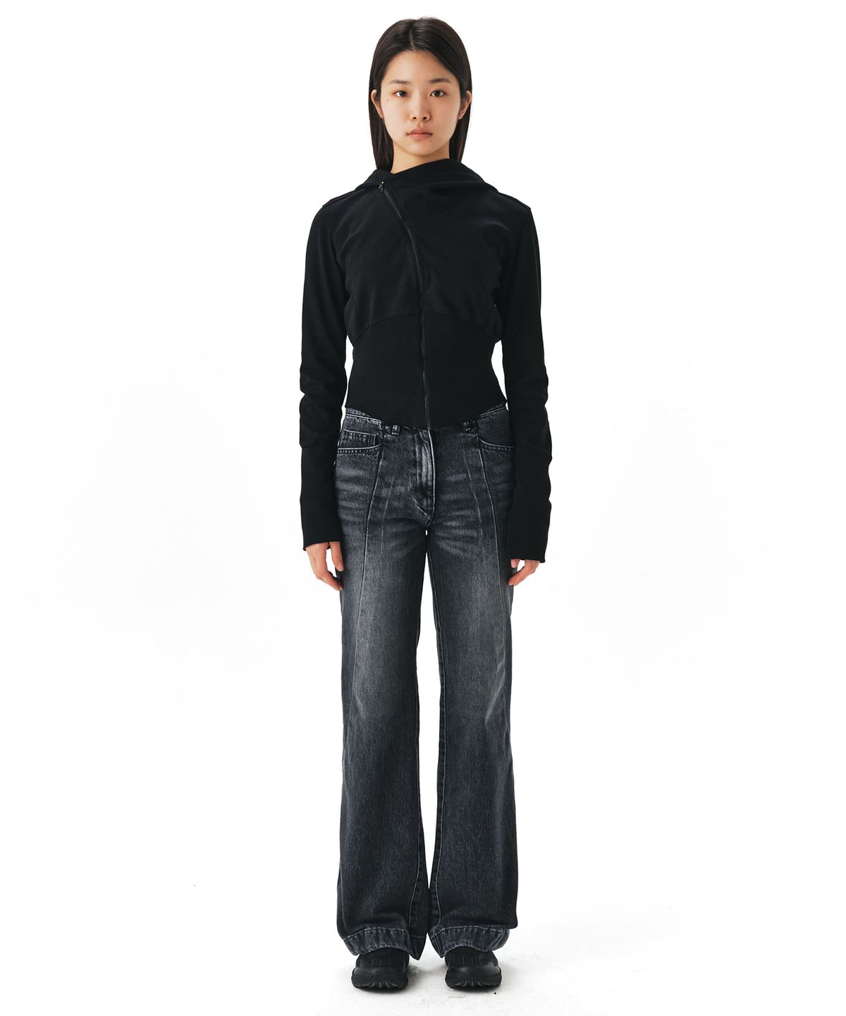 이이(EE) WOMENS CURVED DENIM PANTS BLACK