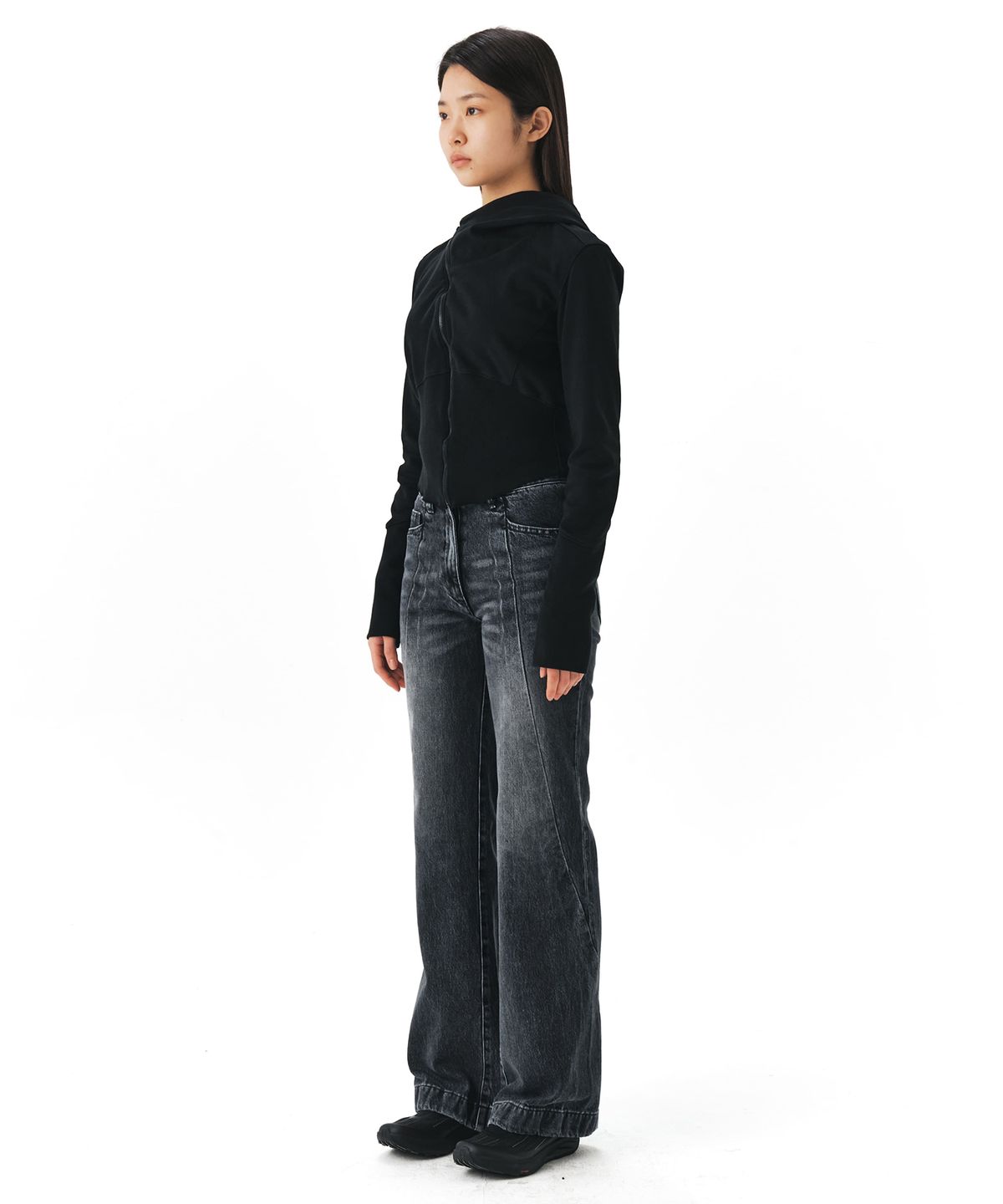 이이(EE) WOMENS CURVED DENIM PANTS BLACK