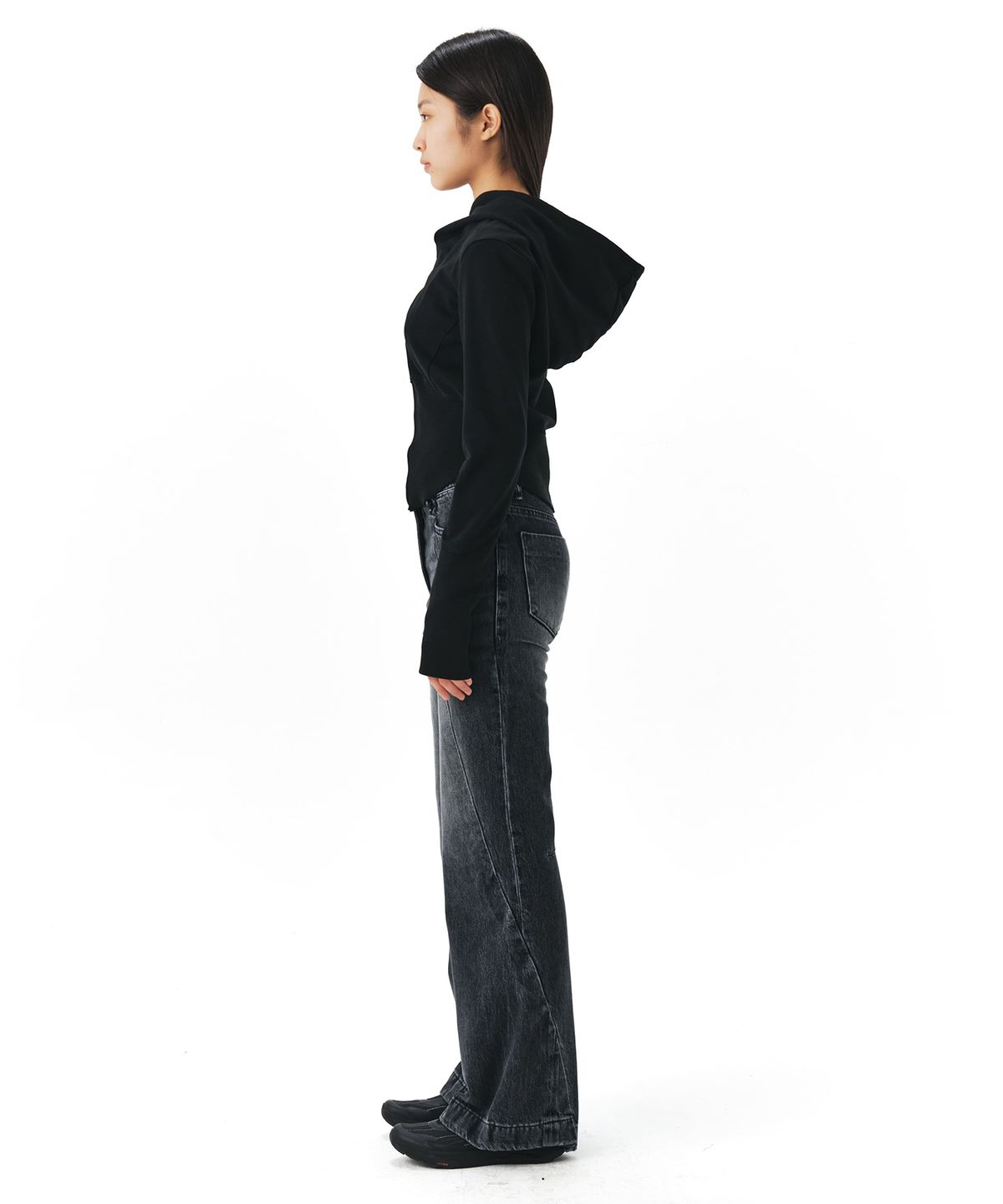 이이(EE) WOMENS CURVED DENIM PANTS BLACK