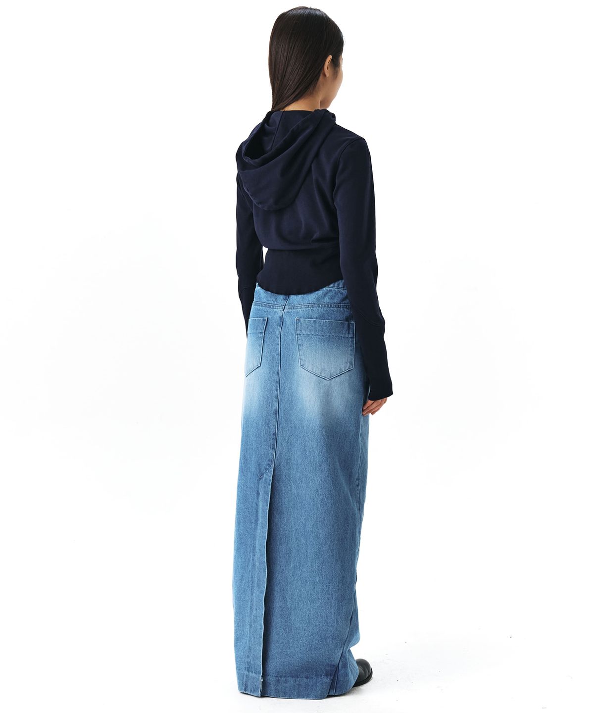 이이(EE) WOMENS CURVED DENIM SKIRTS BLUE