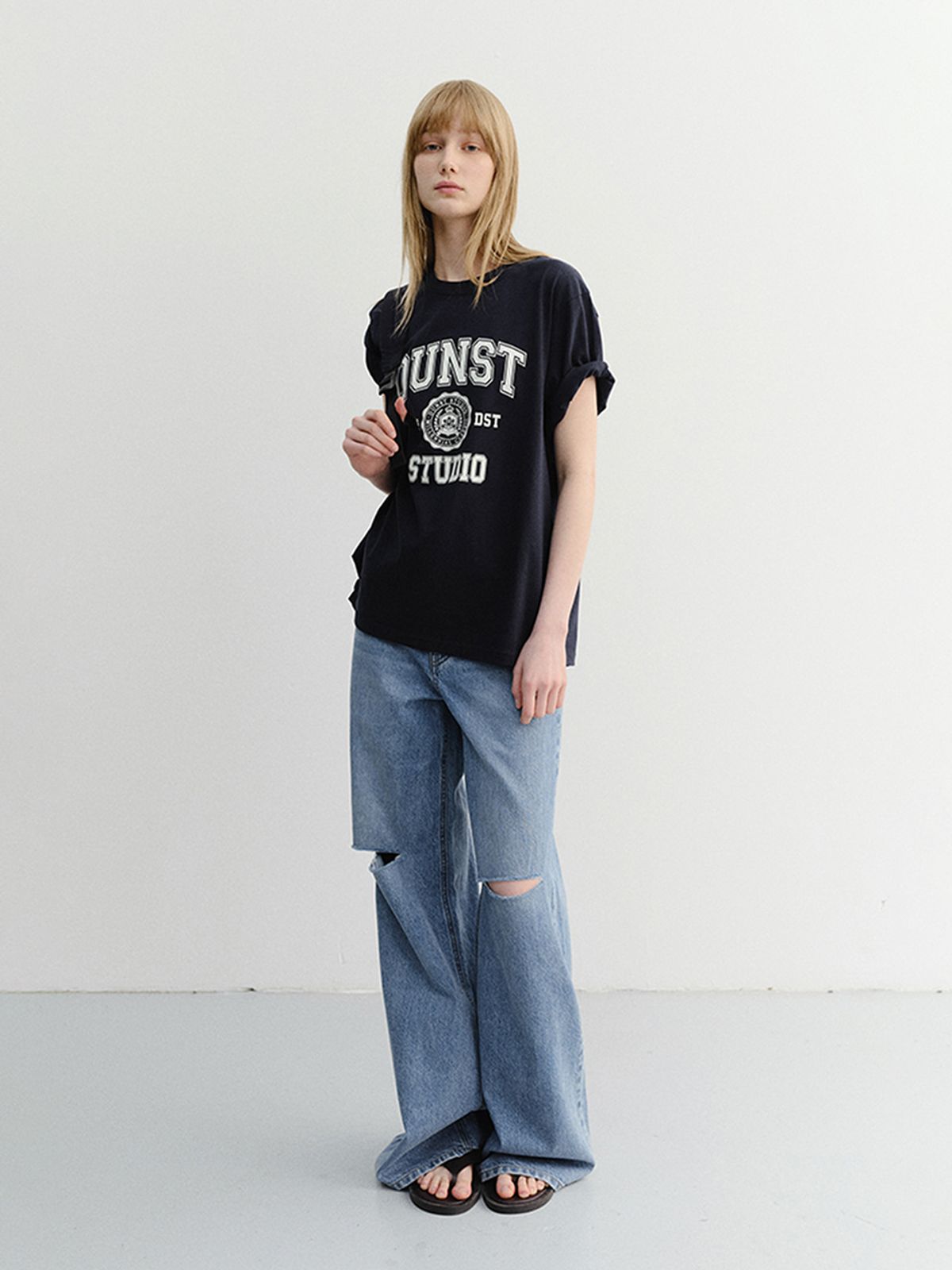던스트(DUNST) UNISEX CLASSIC LOGO T-SHIRT_UDTS6B139_FRENCH NAVY