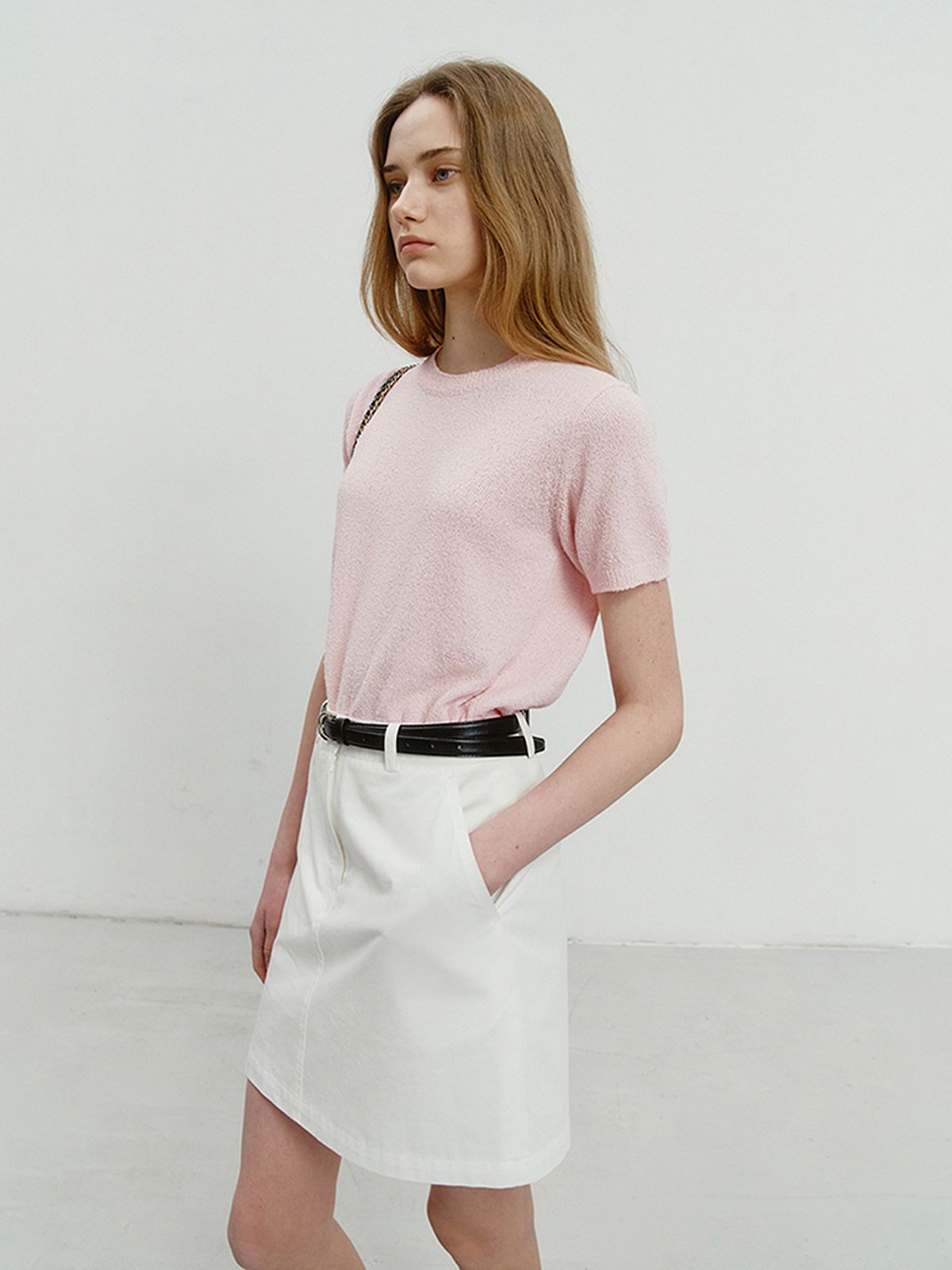 던스트(DUNST) SUMMER COTTON CREW NECK KNIT SOFT PINK_UDSW4B232P1