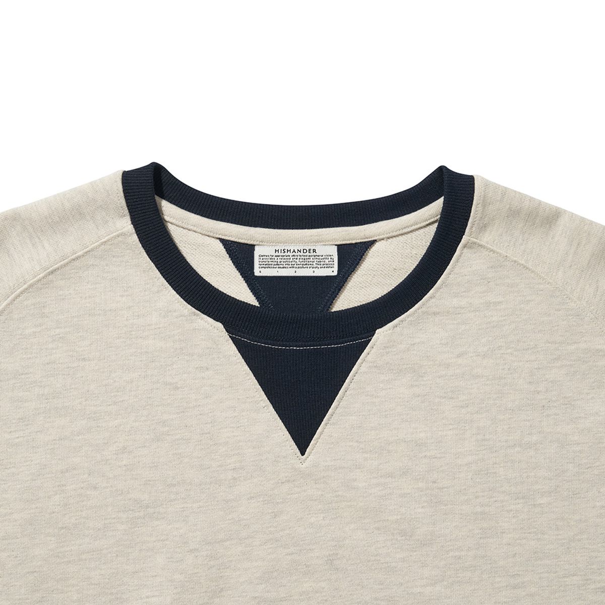 히즈핸더(HISHANDER) FREEDOM SLEEVE SWEAT SHIRTS [Light Melange Grey / Navy]
