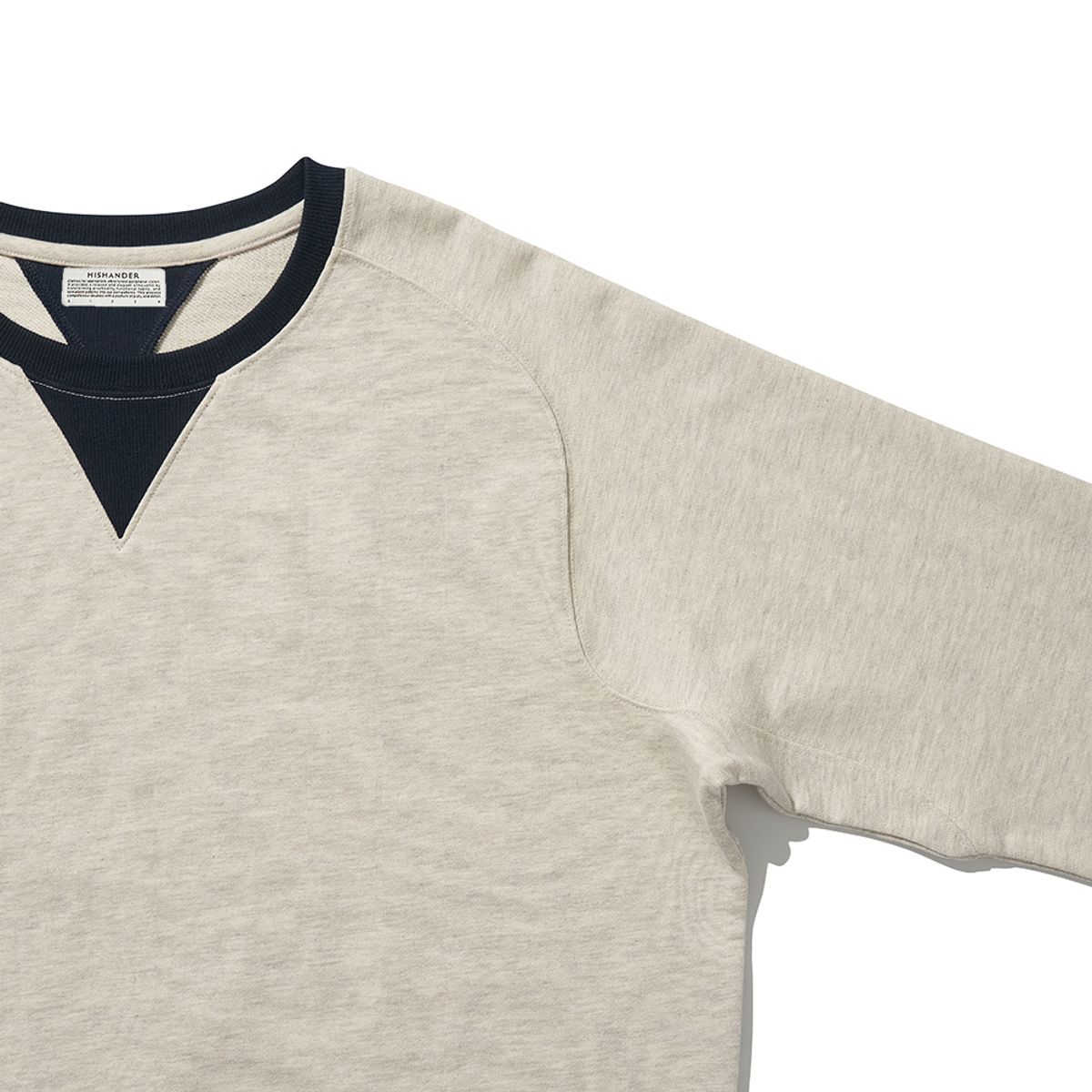 히즈핸더(HISHANDER) FREEDOM SLEEVE SWEAT SHIRTS [Light Melange Grey / Navy]
