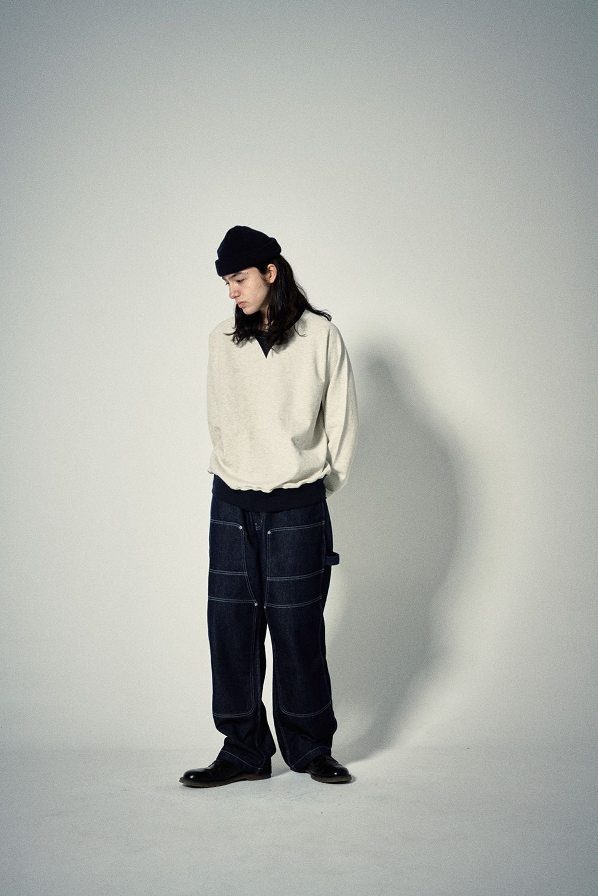 히즈핸더(HISHANDER) FREEDOM SLEEVE SWEAT SHIRTS [Light Melange Grey / Navy]