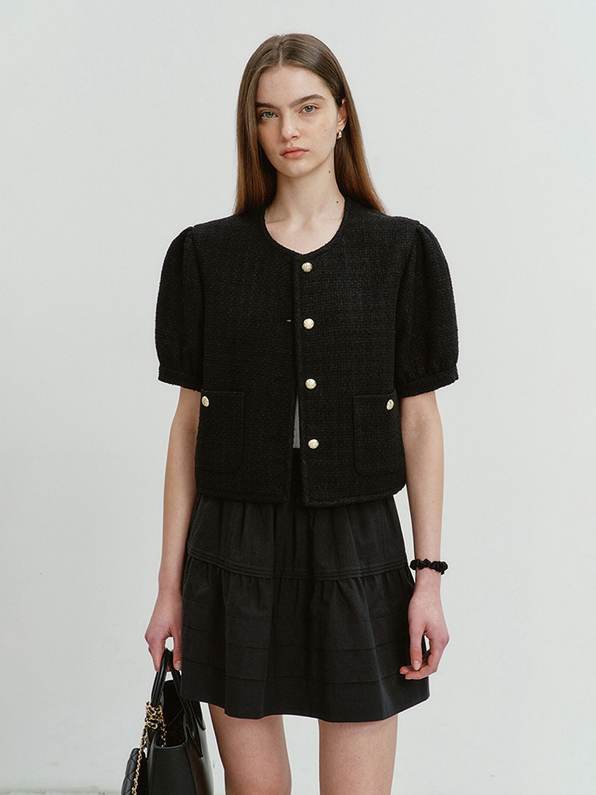 던스트(DUNST) VOLUME SLEEVE TWEED JACKET BLACK_UDJA4B222BK