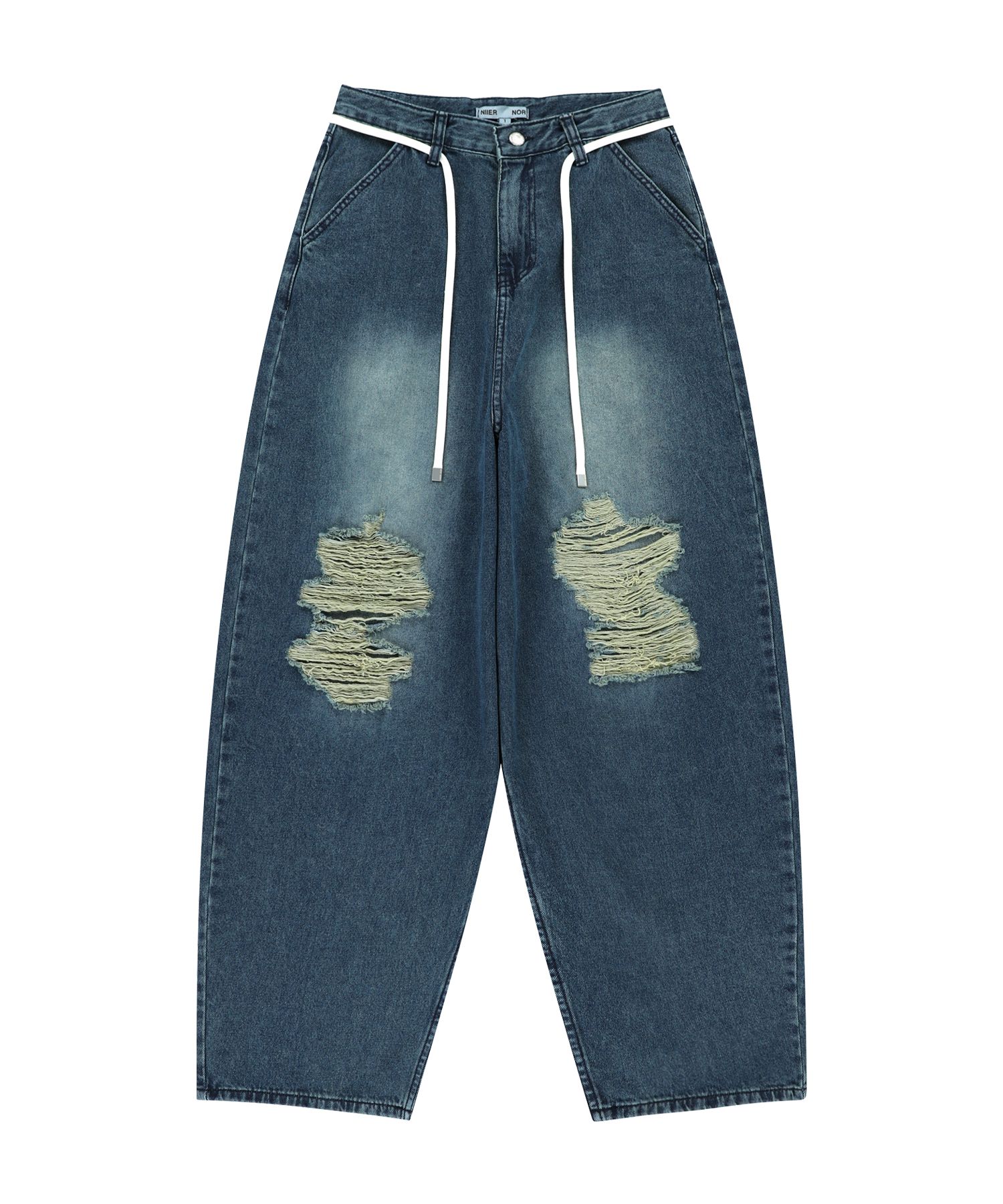 MUSINSA | NIIER NOR DAMAGED BALLOON DENIM PANTS_INDIGO