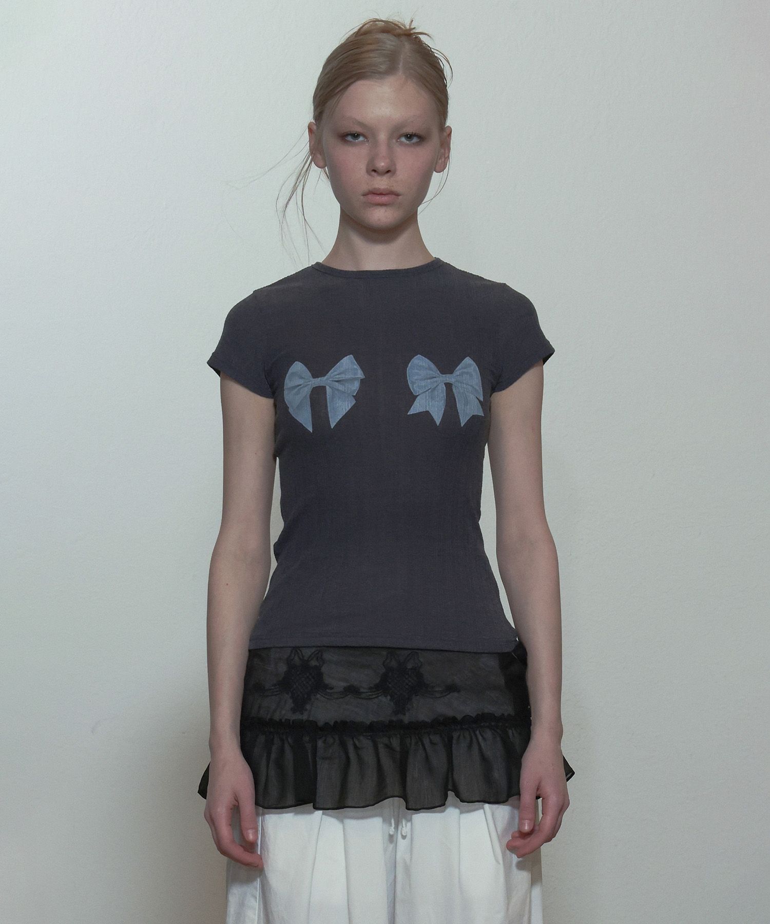 MUSINSA | SCULPTOR Bow Bow Baby Tee Charcoal