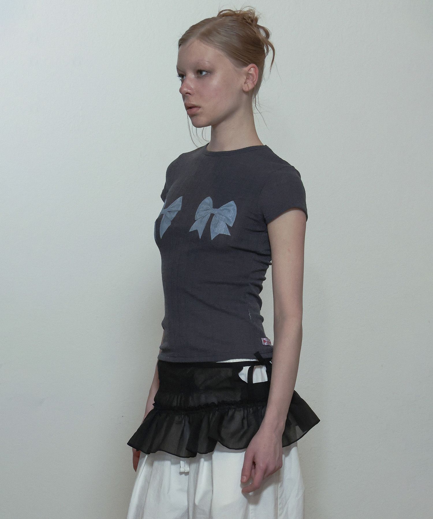 MUSINSA | SCULPTOR Bow Bow Baby Tee Charcoal