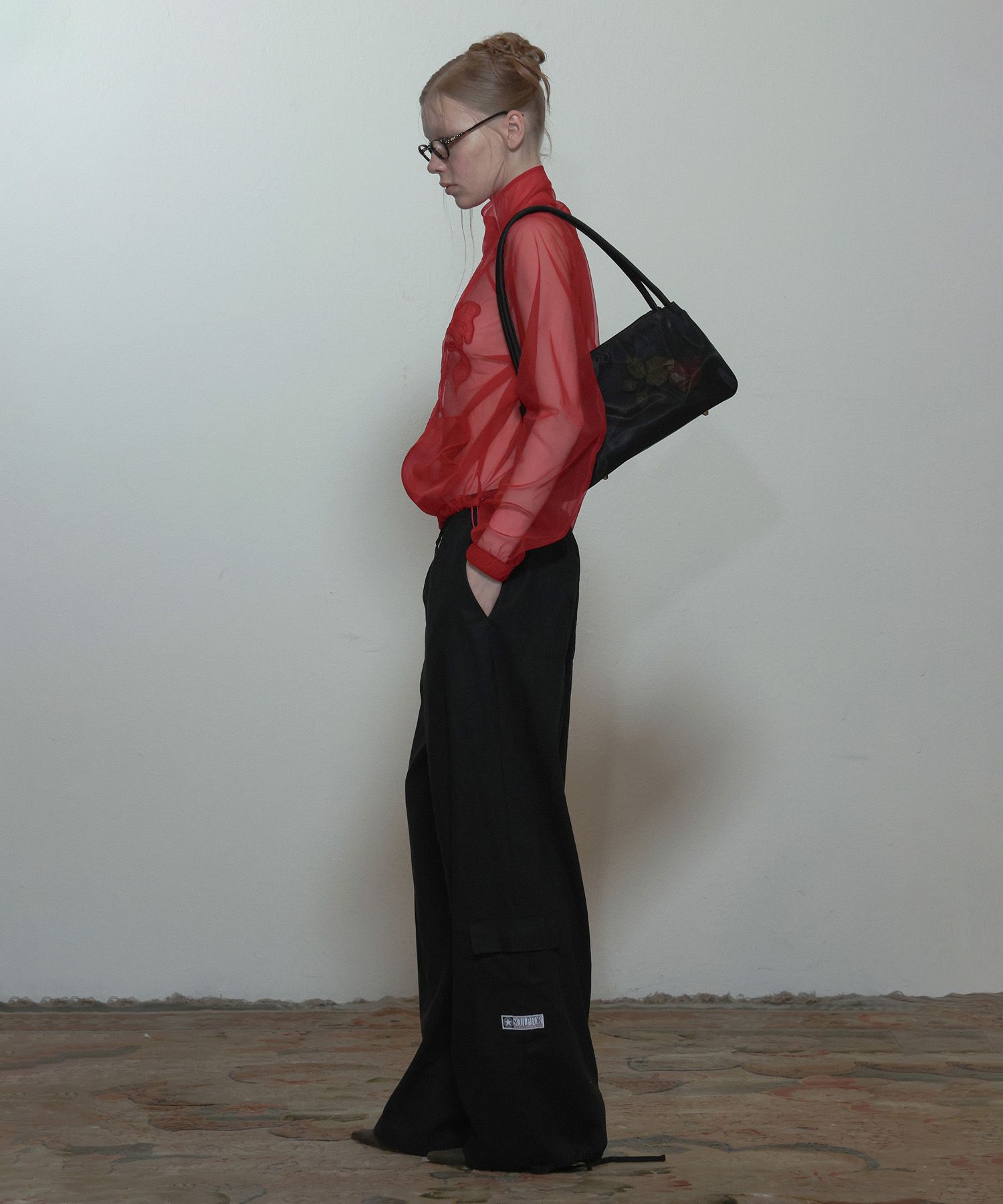 MUSINSA | SCULPTOR Mesh Sheer Zip-Up Jacket Red