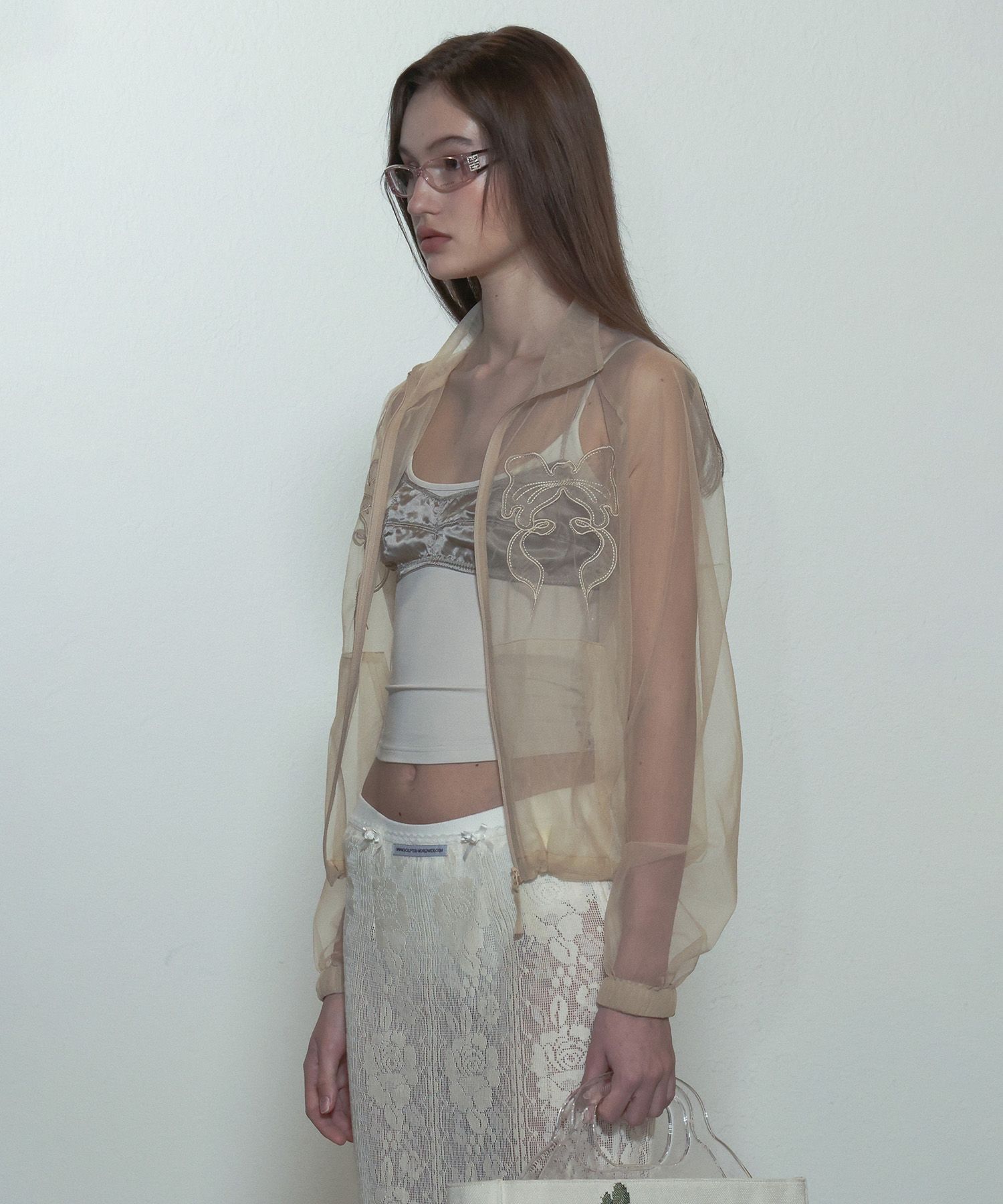 MUSINSA公式 | SCULPTOR Mesh Sheer Zip-Up Jacket Skin