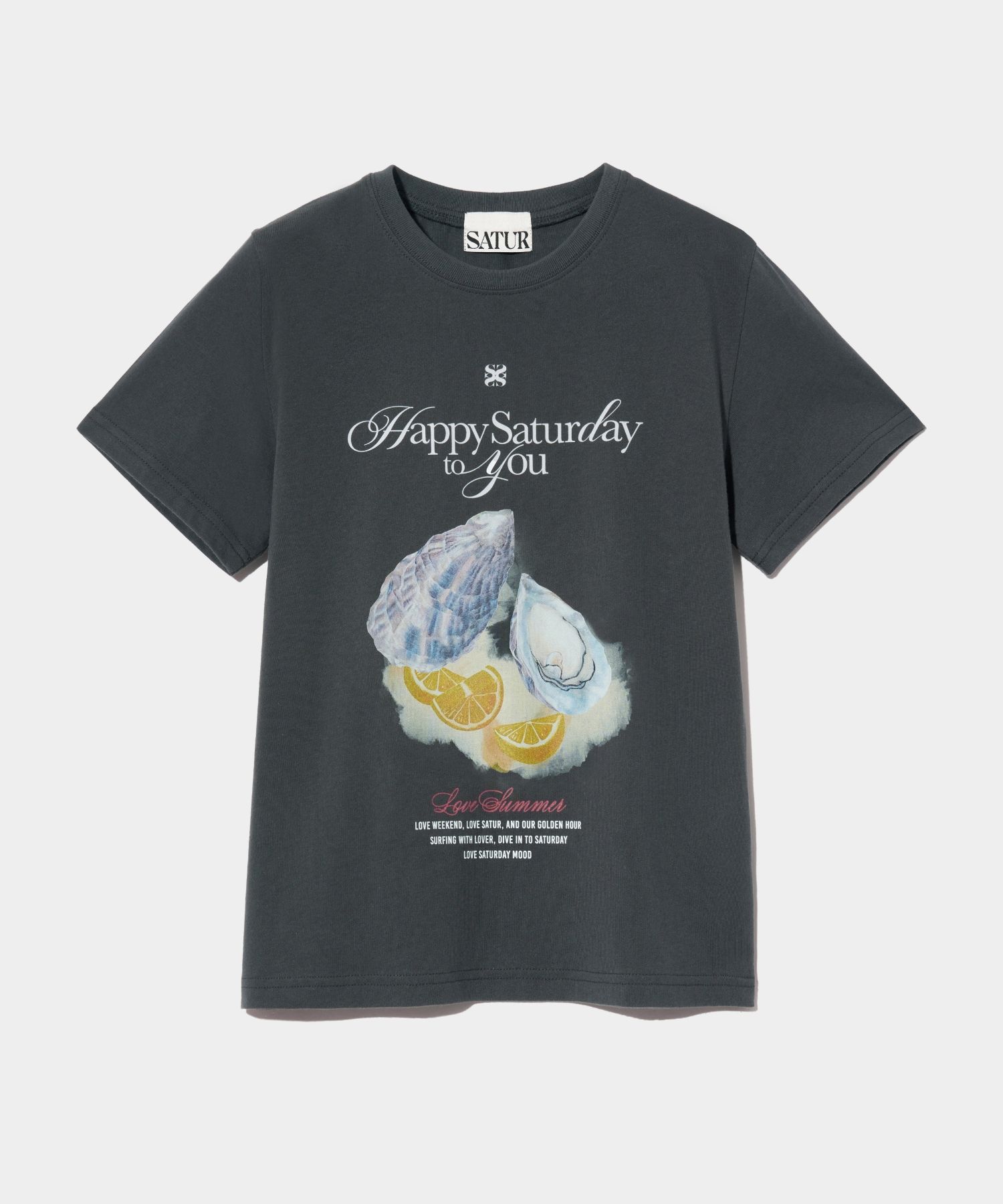 ◆SATUR◆ Oyster Graphic Short Sleeve T-Shirt Retro Charcoal MUSINSA | SATUR Oyster Graphic Short-sleeved T-shirt Retro