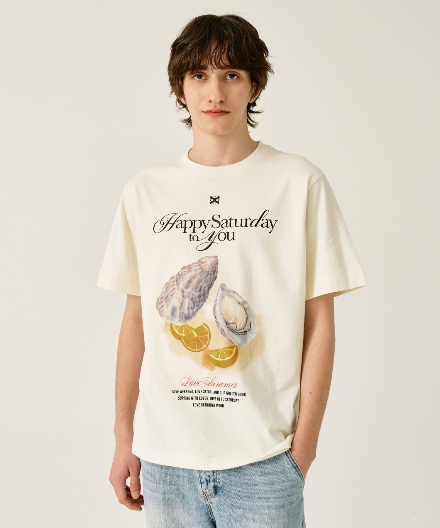 ★SATUR★ Oyster Graphic Short Sleeve T-Shirt Retro Ivory MUSINSA | SATUR Oyster Graphic Short-sleeved T-shirt Retro Ivory