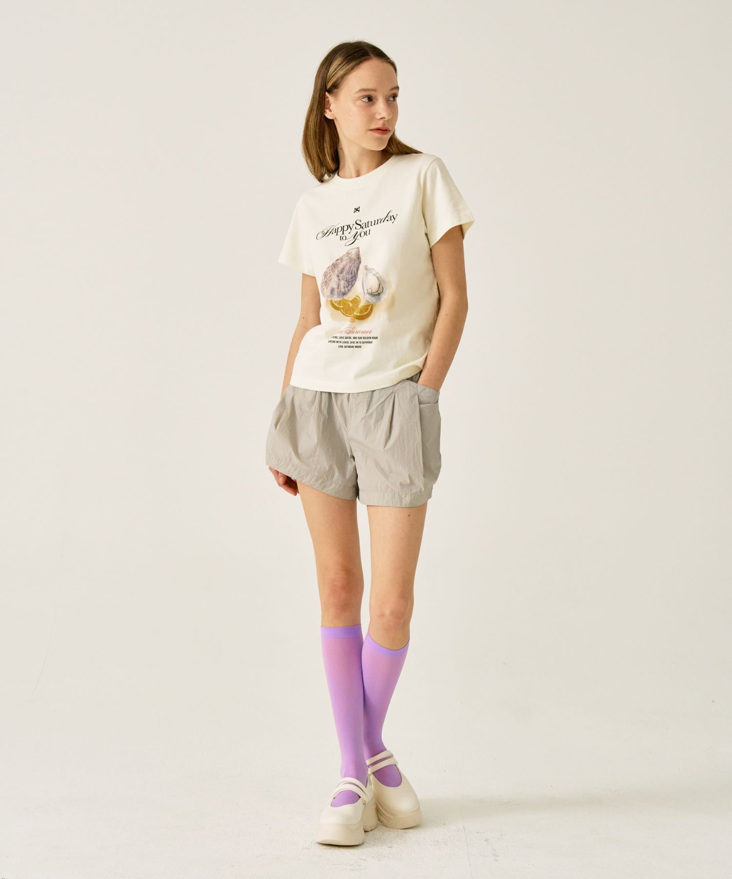 ★SATUR★ Oyster Graphic Short Sleeve T-Shirt Retro Ivory MUSINSA公式 | SATUR Oyster Graphic Short-sleeved T-shirt