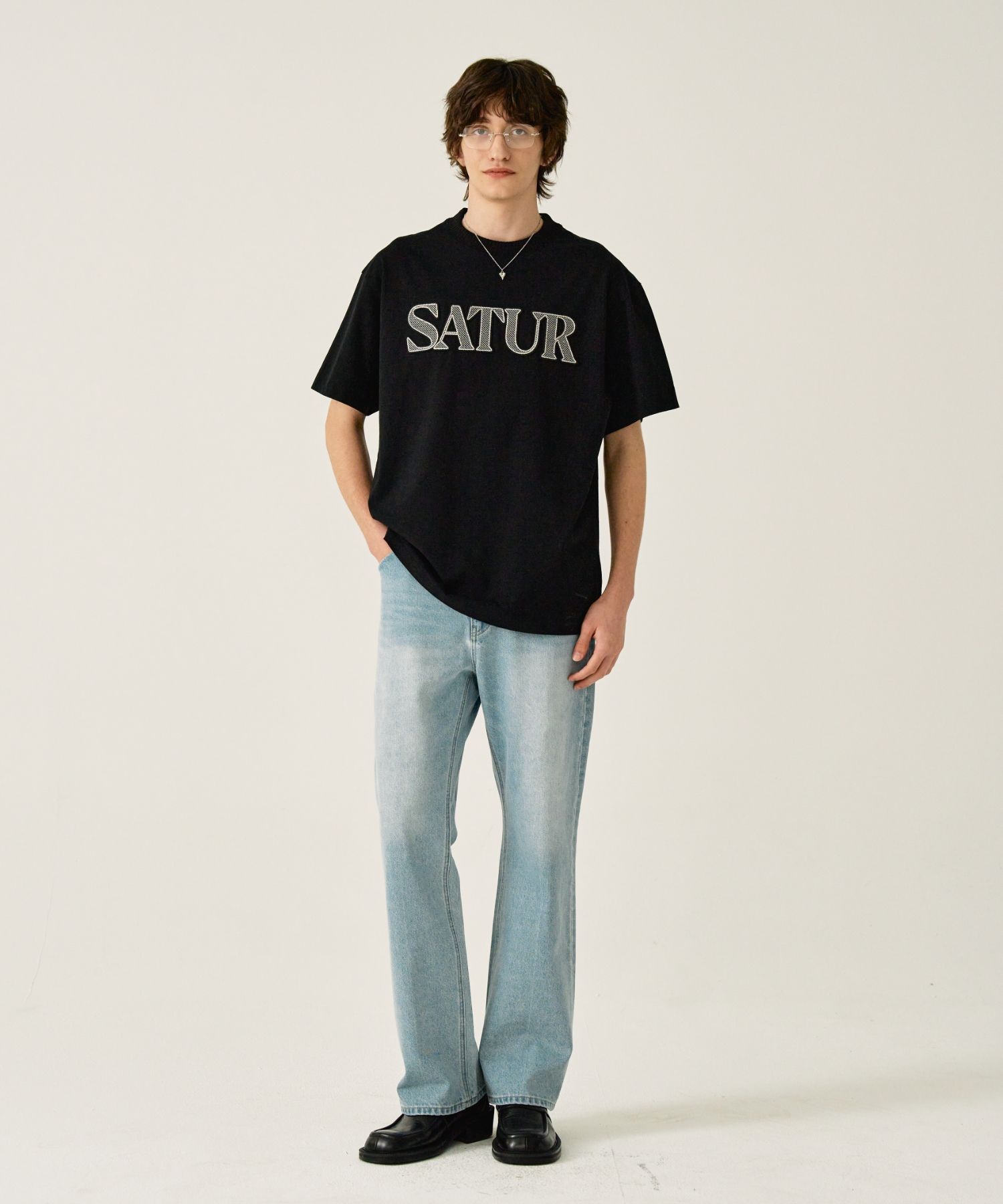 MUSINSA | SATUR Logo Cross Stitch Short-Sleeved T-Shirt