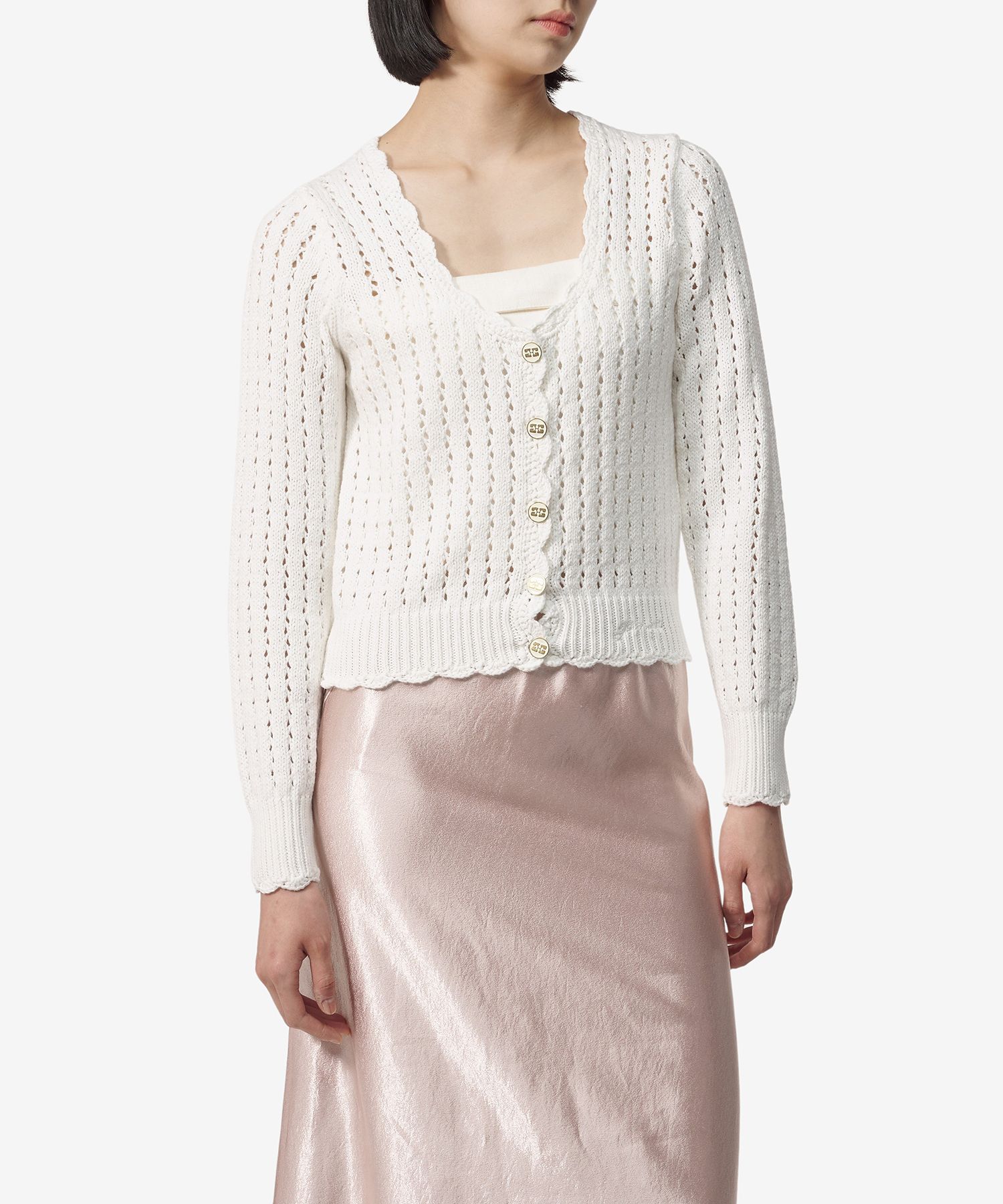 MUSINSA公式 | GANNI Cotton Lace Low O-Neck Cardigan - White / K2062151