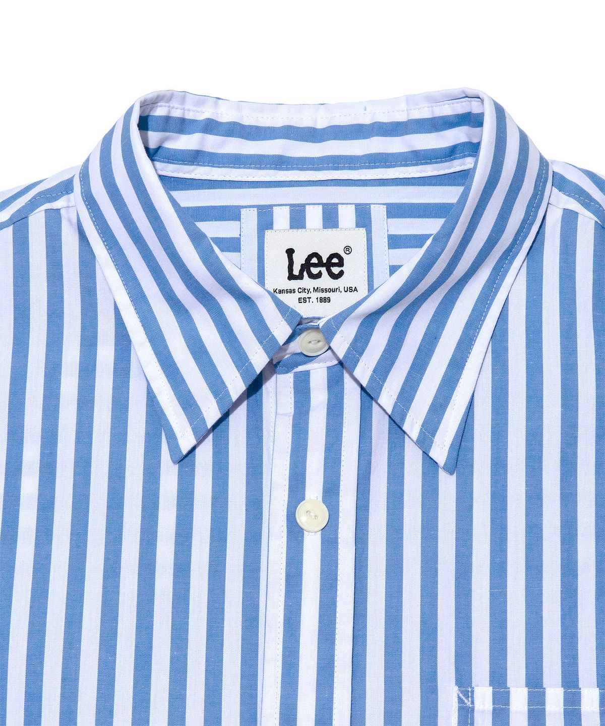 리(LEE) 린넨 로코 포켓 반팔 셔츠 블루
