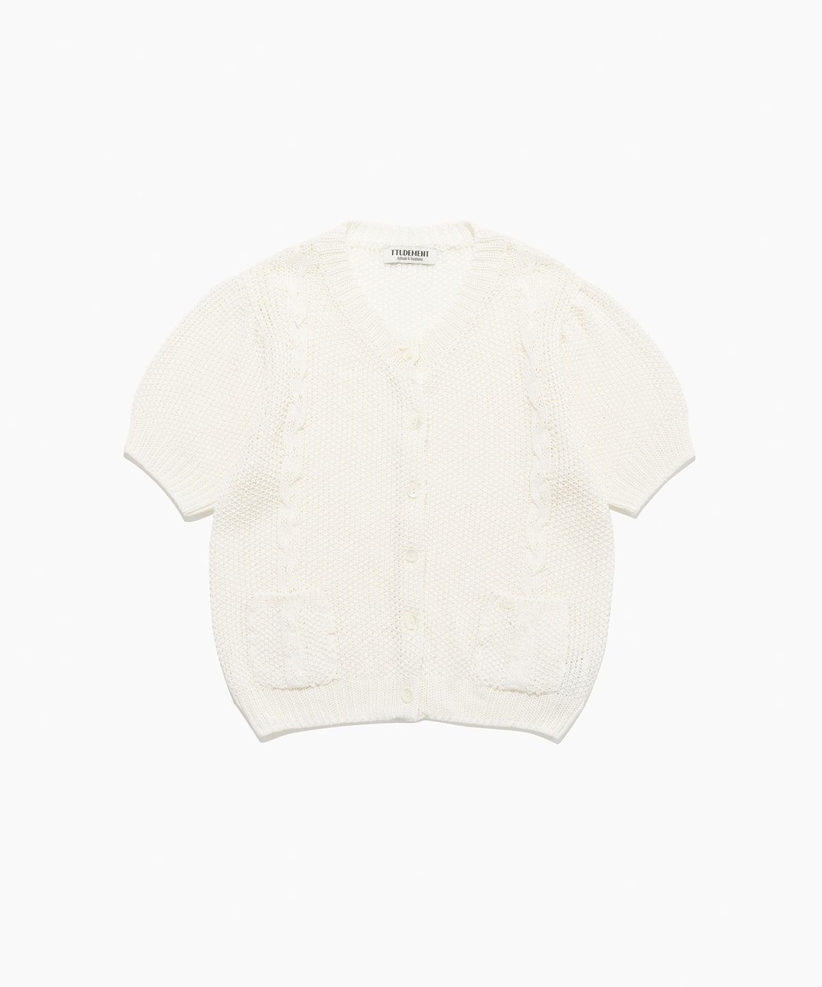 튜드먼트(TTUDEMENT) HALF SLEEVE CABLE CARDIGAN IVORY