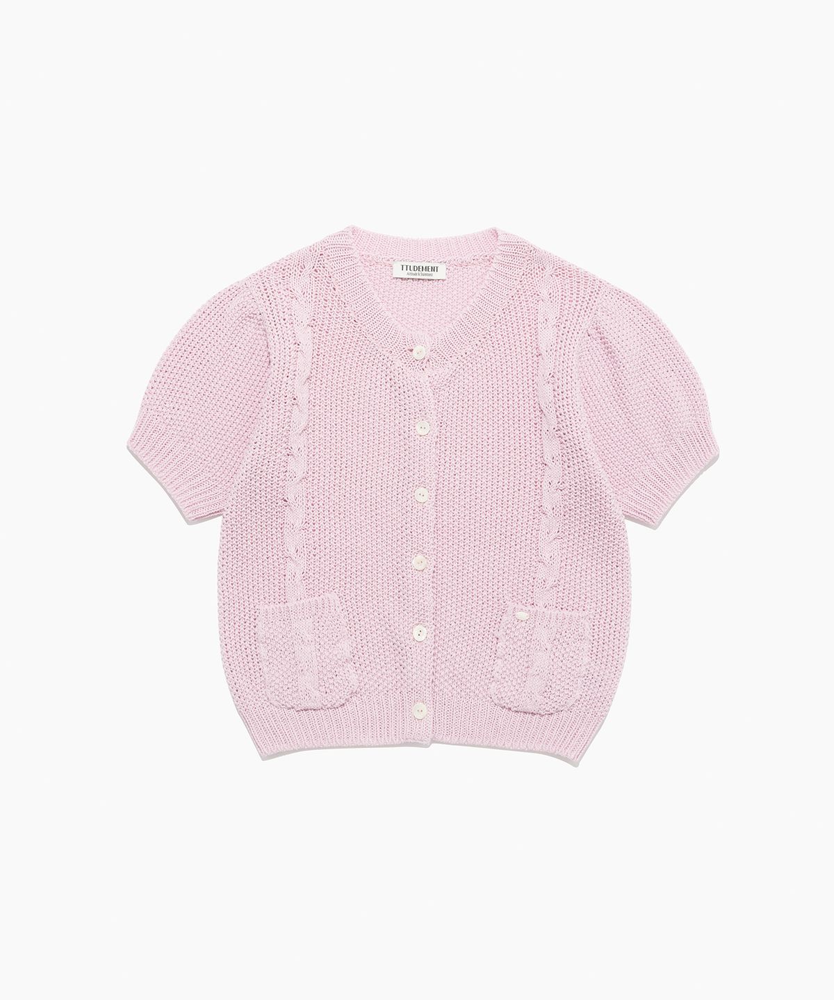 튜드먼트(TTUDEMENT) HALF SLEEVE CABLE CARDIGAN PINK
