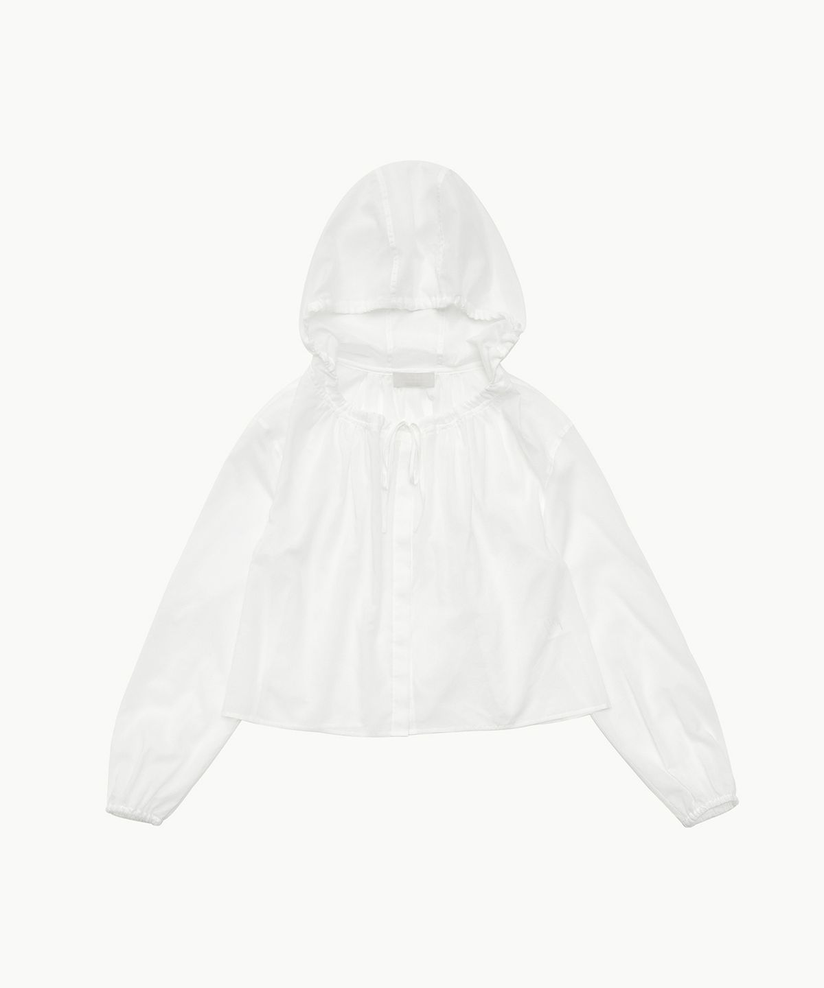 아모멘토(AMOMENTO) SHEER SHIRRING HOODED BLOUSE_WHITE