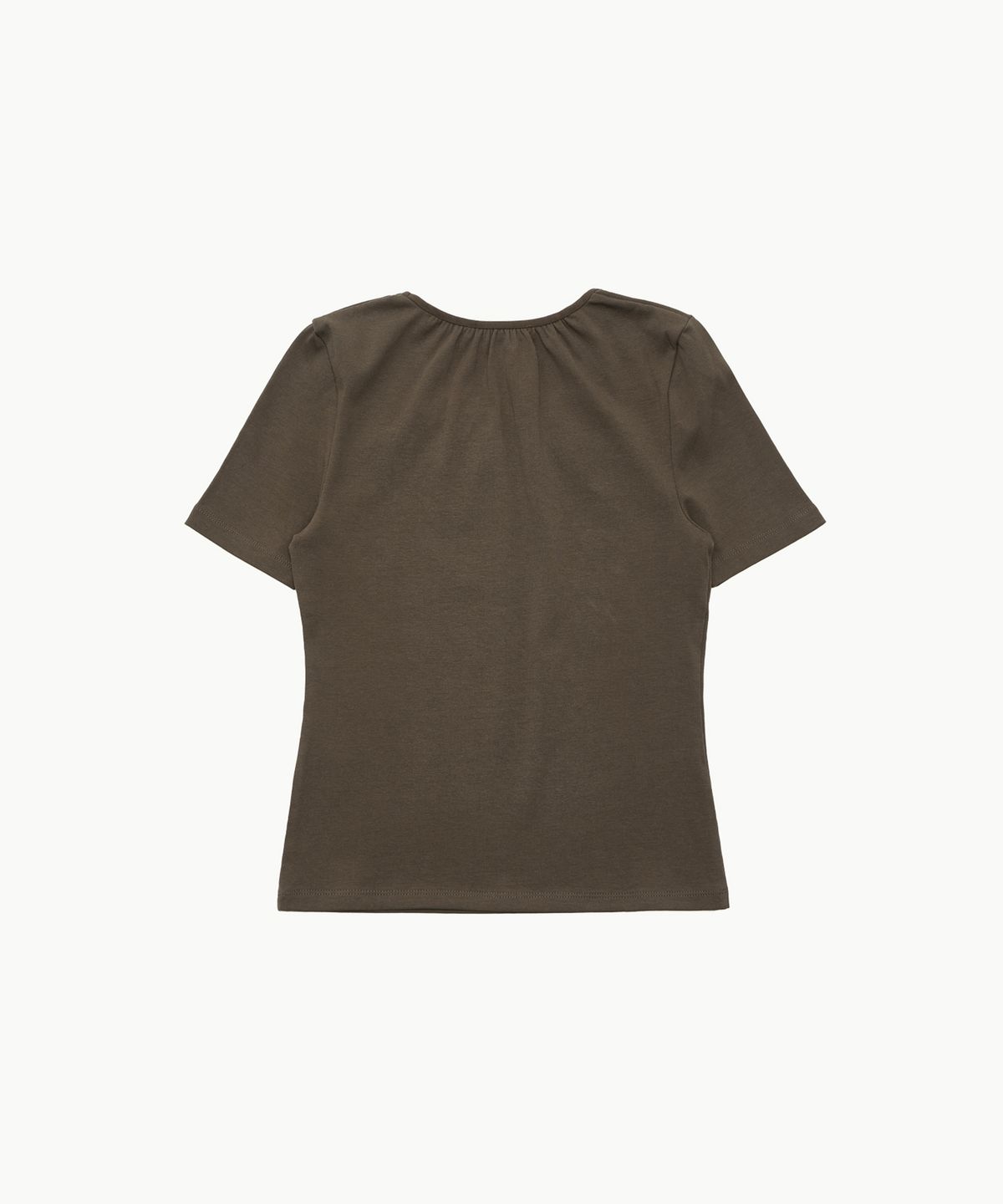 아모멘토(AMOMENTO) NECK SHIRRING SHORT SLEEVE TOP_BROWN