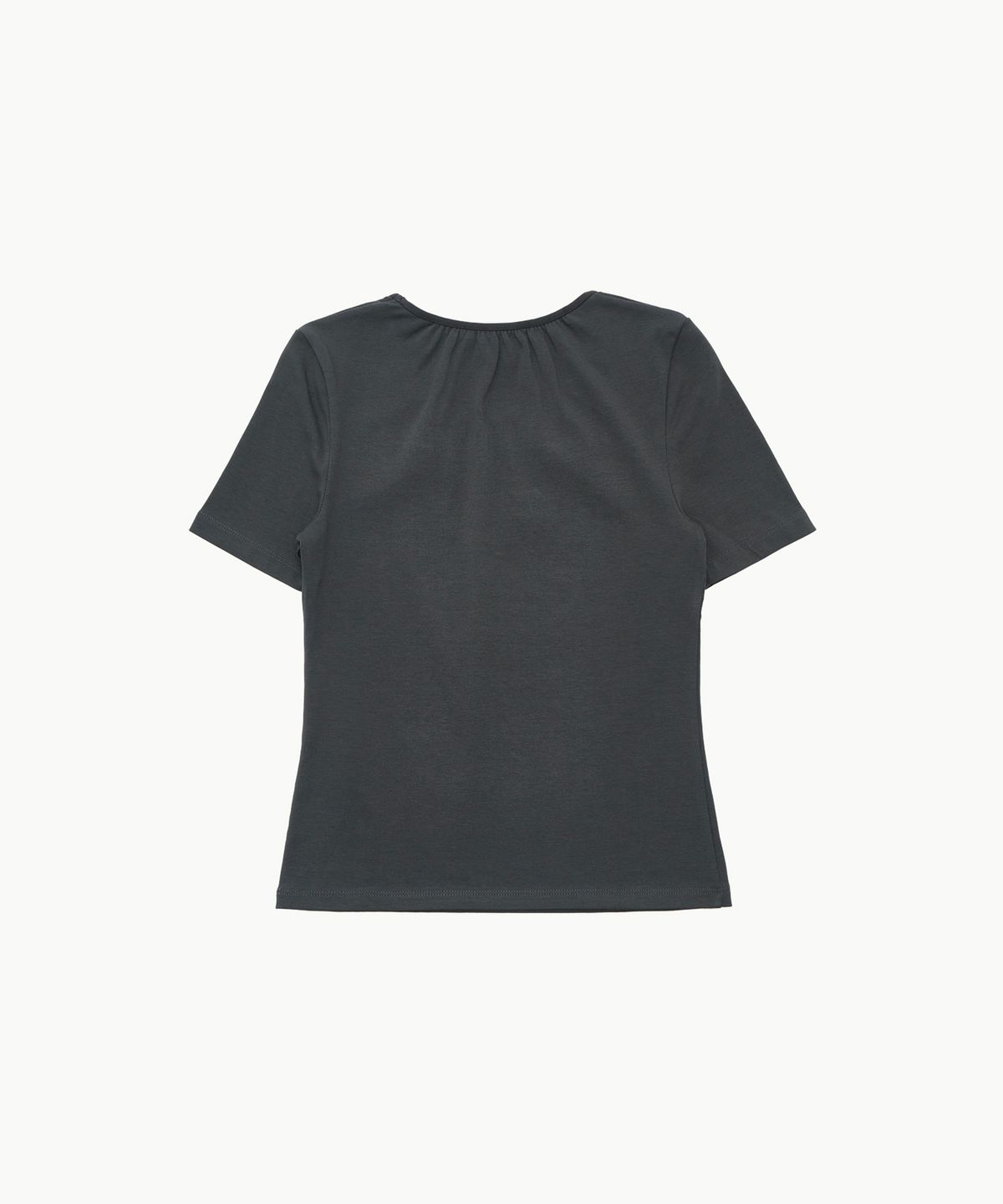 아모멘토(AMOMENTO) NECK SHIRRING SHORT SLEEVE TOP_CHARCOAL