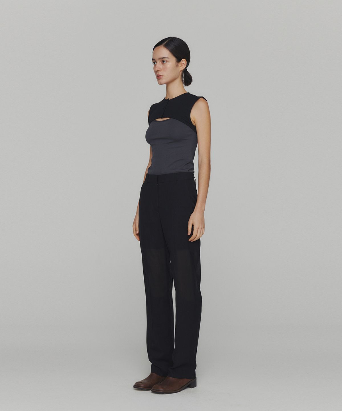 아모멘토(AMOMENTO) RIBBED BUTTON CARDIGAN TOP SET_BLACK