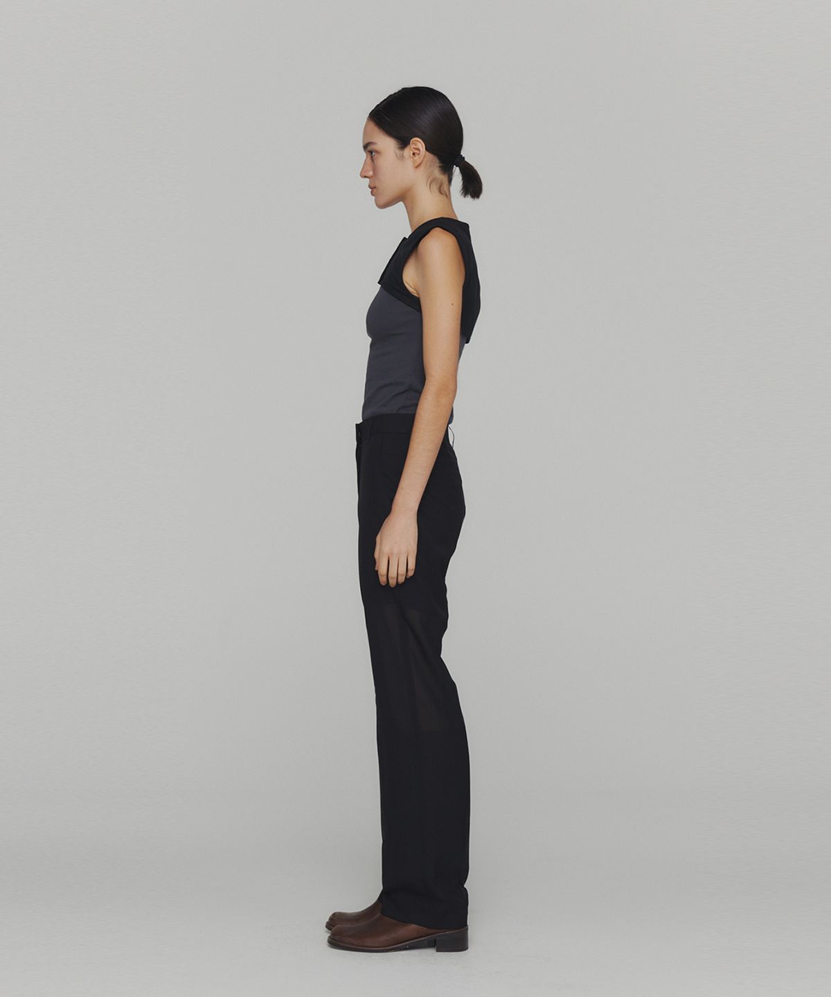 아모멘토(AMOMENTO) RIBBED BUTTON CARDIGAN TOP SET_BLACK