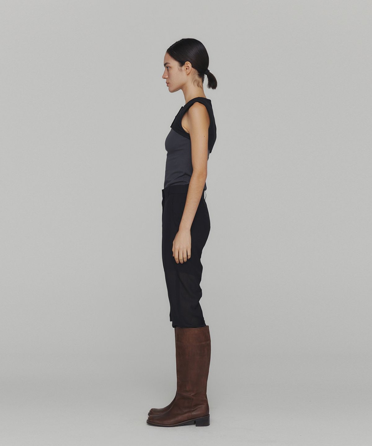 아모멘토(AMOMENTO) RIBBED BUTTON CARDIGAN TOP SET_BLACK