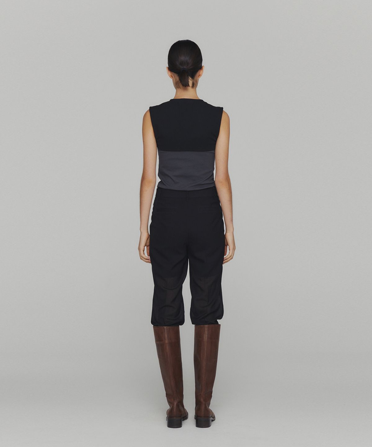 아모멘토(AMOMENTO) RIBBED BUTTON CARDIGAN TOP SET_BLACK