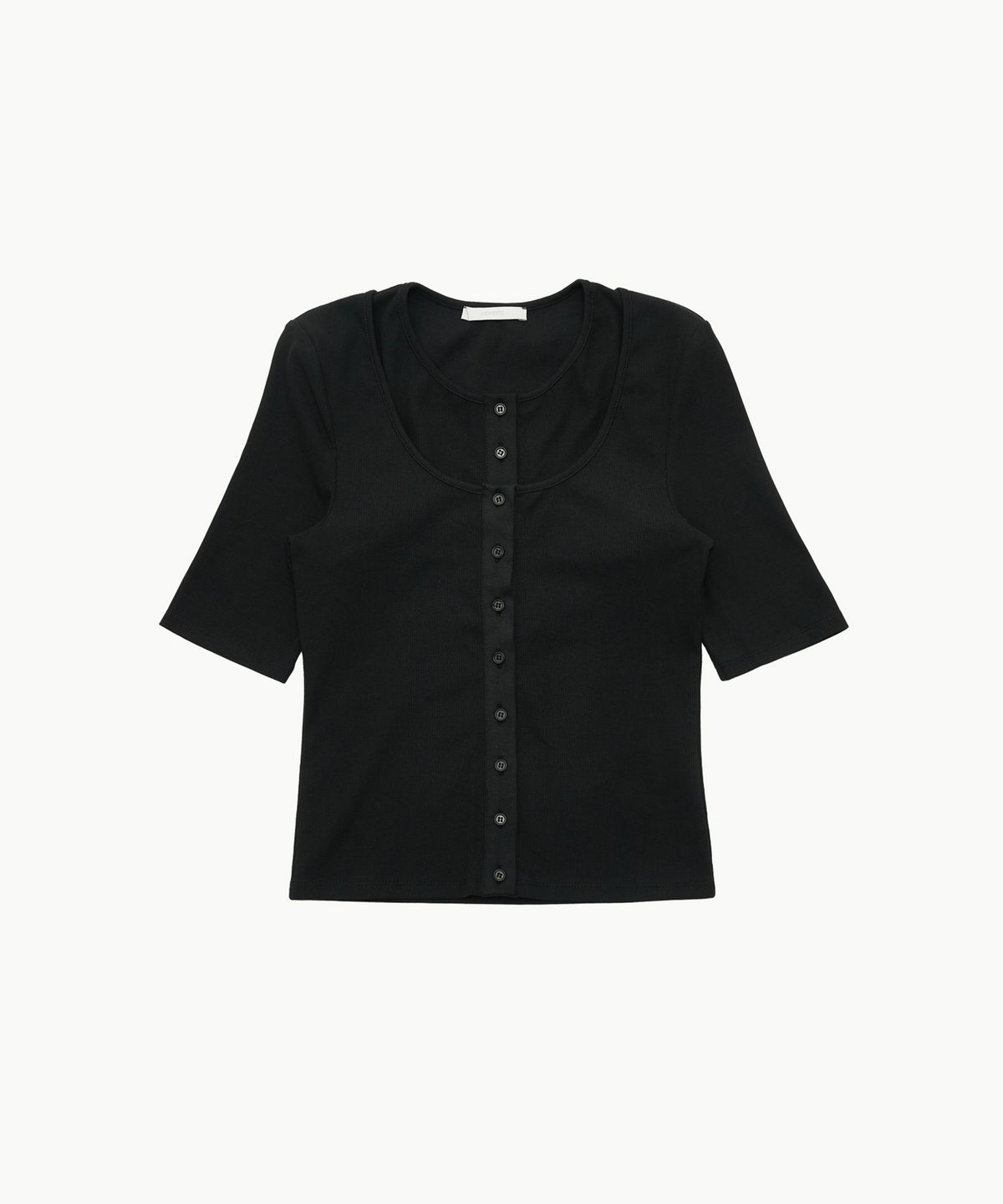 아모멘토(AMOMENTO) RIBBED BUTTON CARDIGAN TOP SET_BLACK