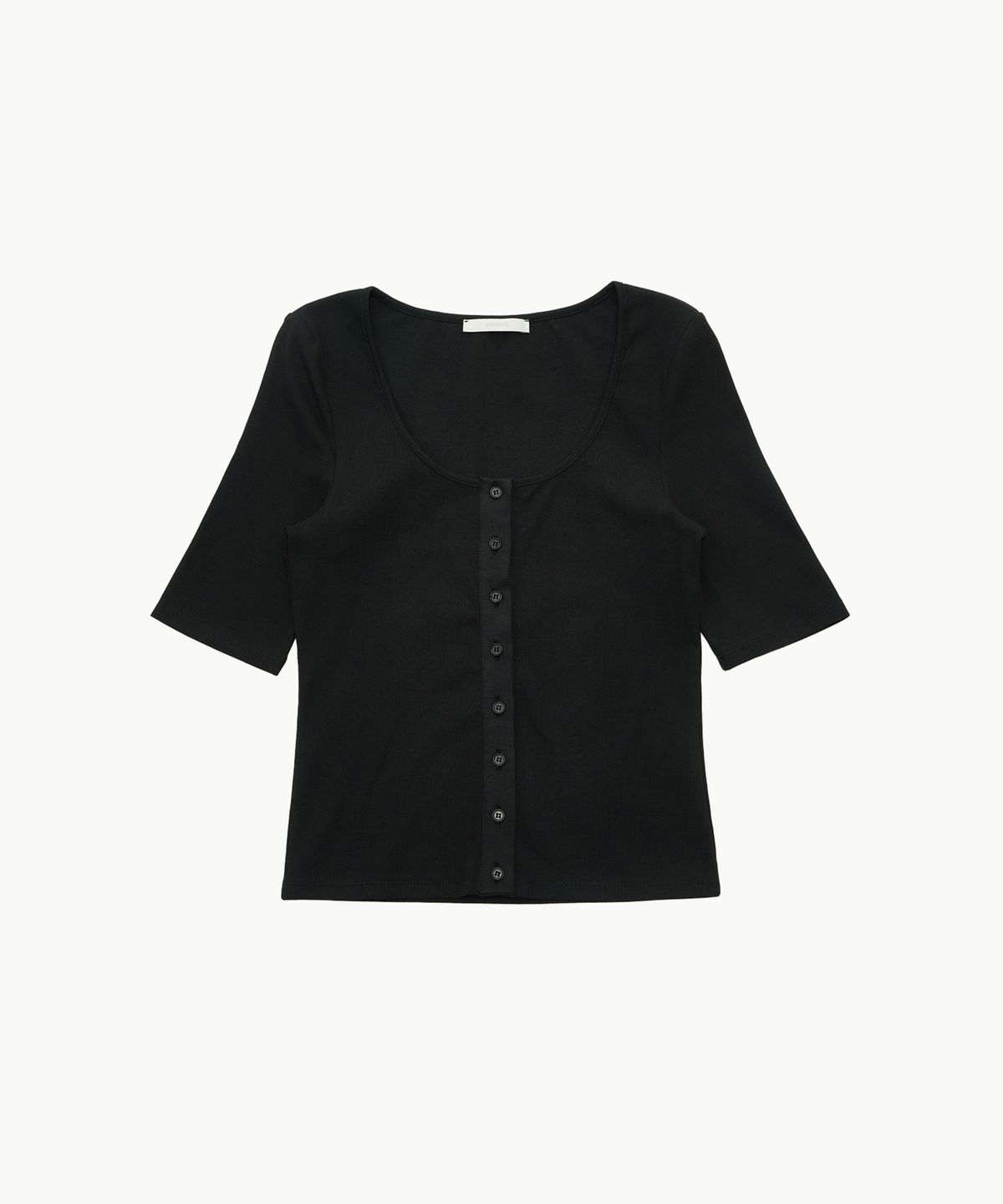 아모멘토(AMOMENTO) RIBBED BUTTON CARDIGAN TOP SET_BLACK