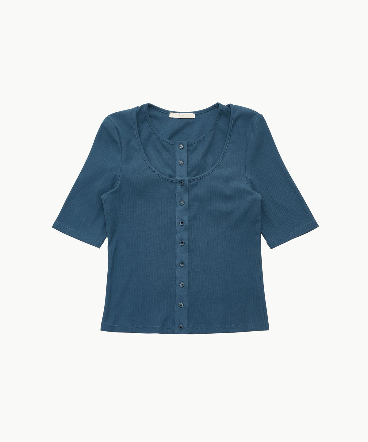 아모멘토(AMOMENTO) RIBBED BUTTON CARDIGAN TOP SET_BLUE