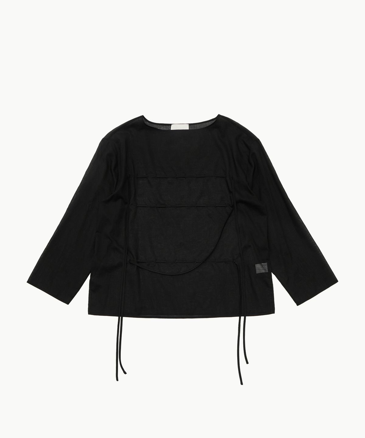 아모멘토(AMOMENTO) SHEER COTTON DRAWSTRING TOP_BLACK