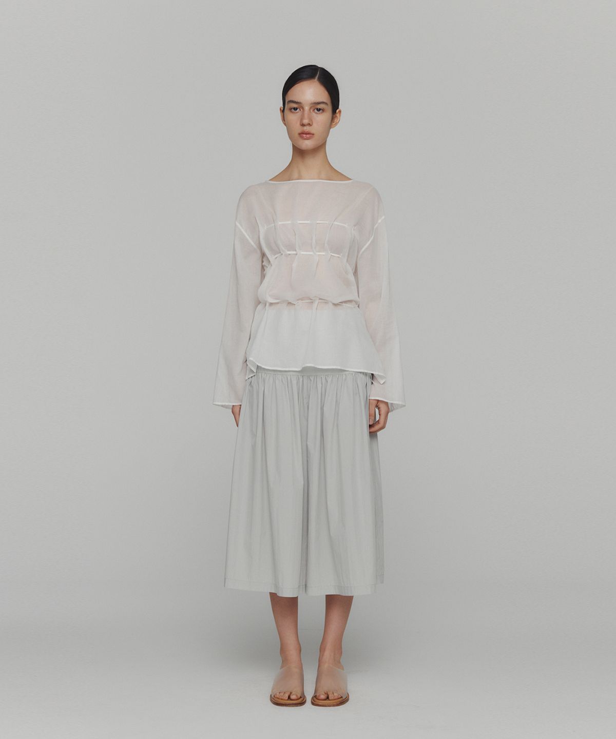 아모멘토(AMOMENTO) SHEER COTTON DRAWSTRING TOP_WHITE